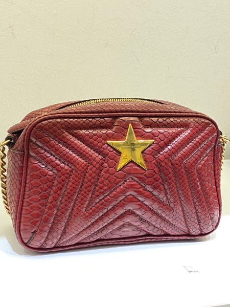 Stella Mccartney Burgundy Snakeskin Embossed Star Crossbody Bag-handbag-Stella Mccartney-The Closet Egypt