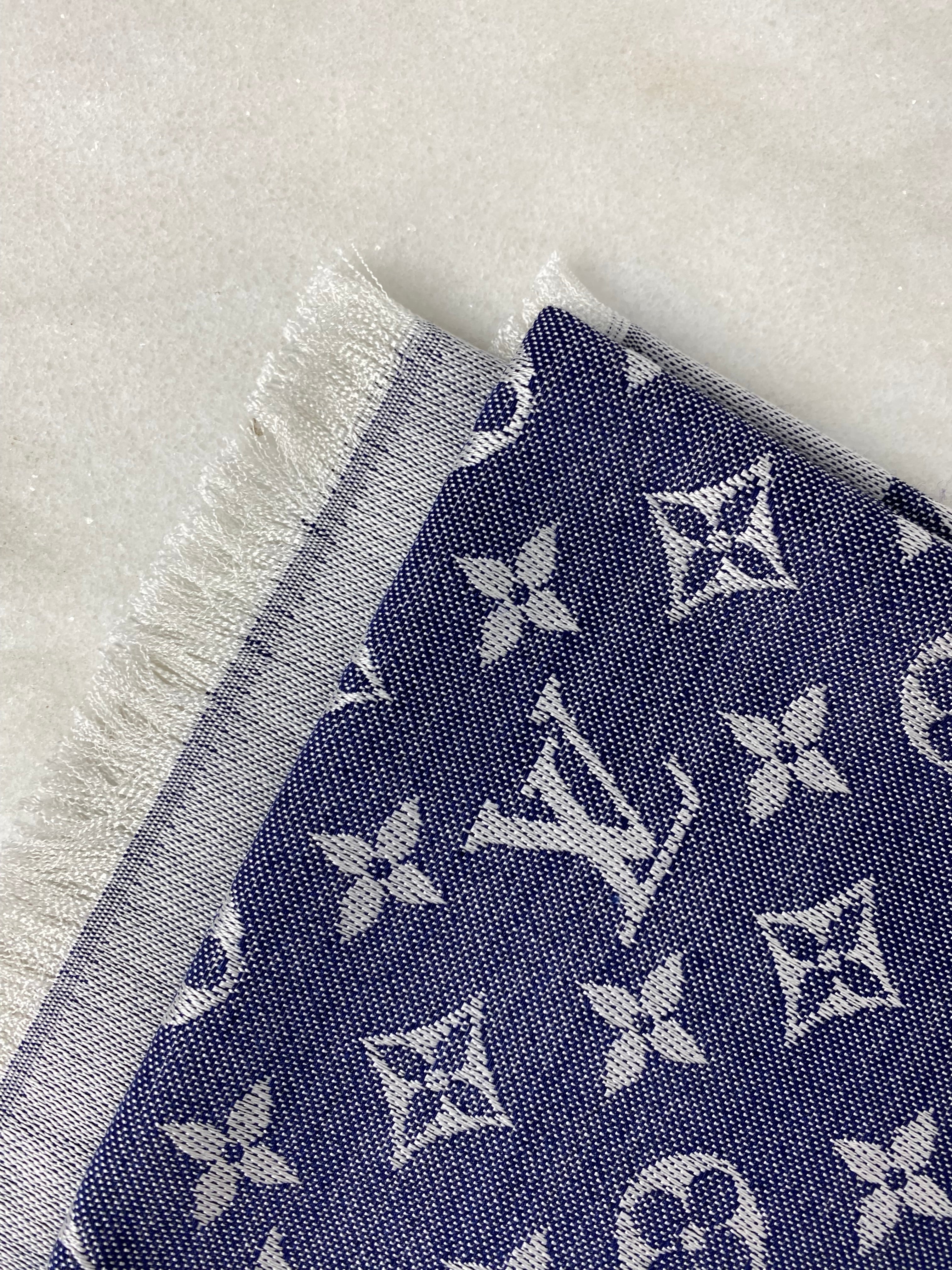 Louis Vuitton Blue Monogram Denim Wool Scarf-Scarf-Louis Vuitton-The Closet Egypt