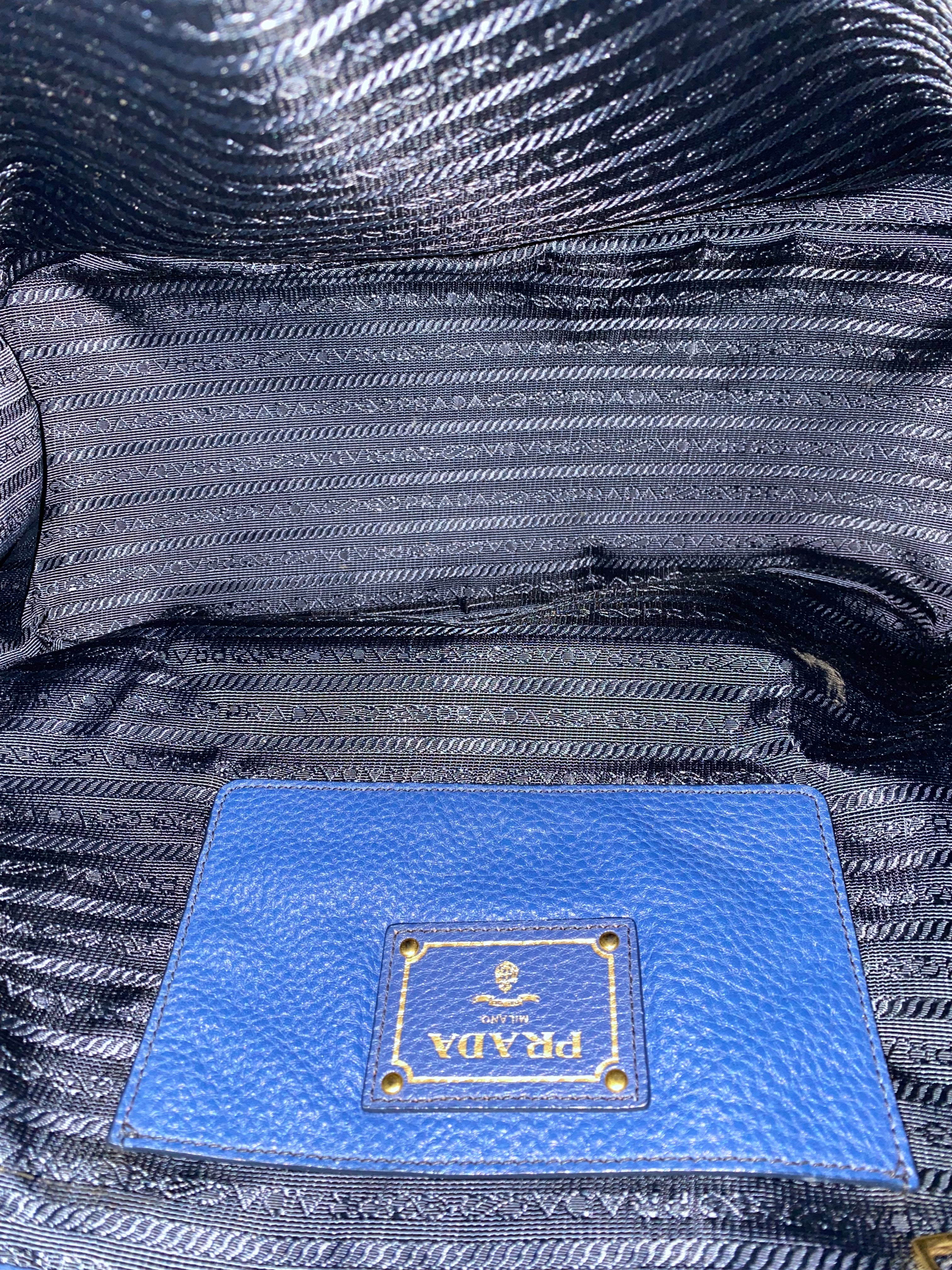 Prada Blue Vitello Daino Side Pocket Shoulder Bag-handbag-Prada-The Closet Egypt