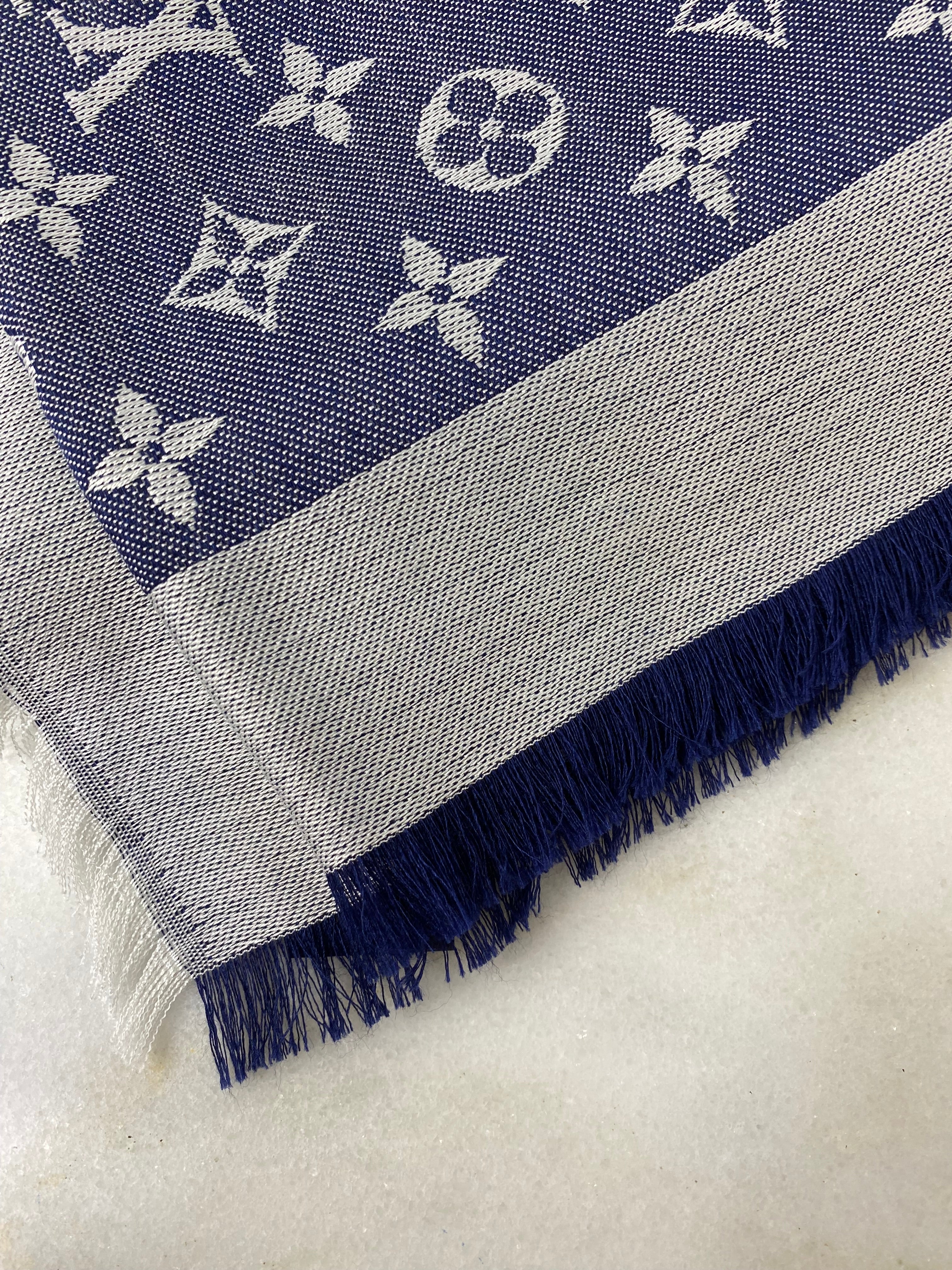 Louis Vuitton Blue Monogram Denim Wool Scarf-Scarf-Louis Vuitton-The Closet Egypt