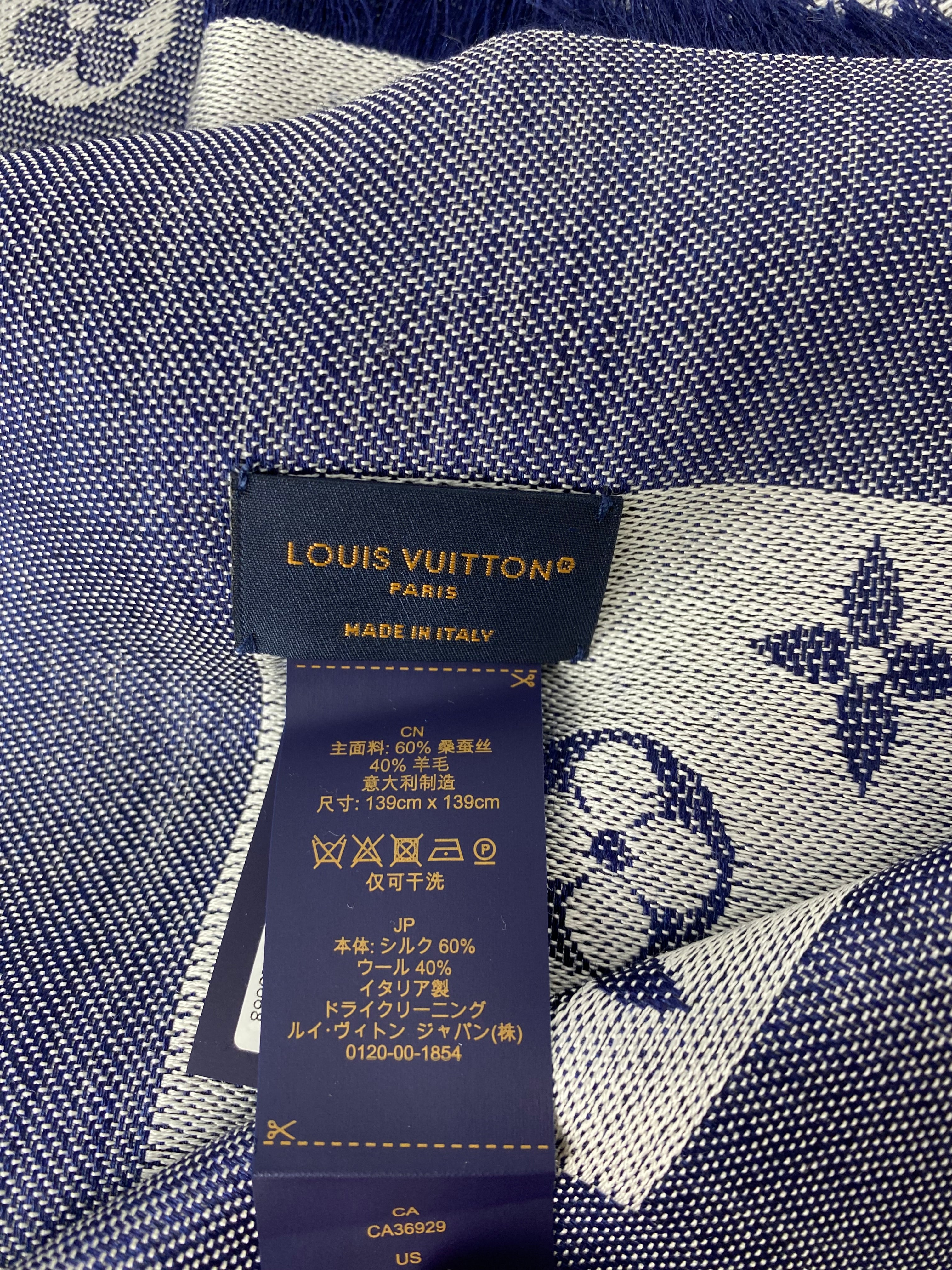 Louis Vuitton Blue Monogram Denim Wool Scarf-Scarf-Louis Vuitton-The Closet Egypt