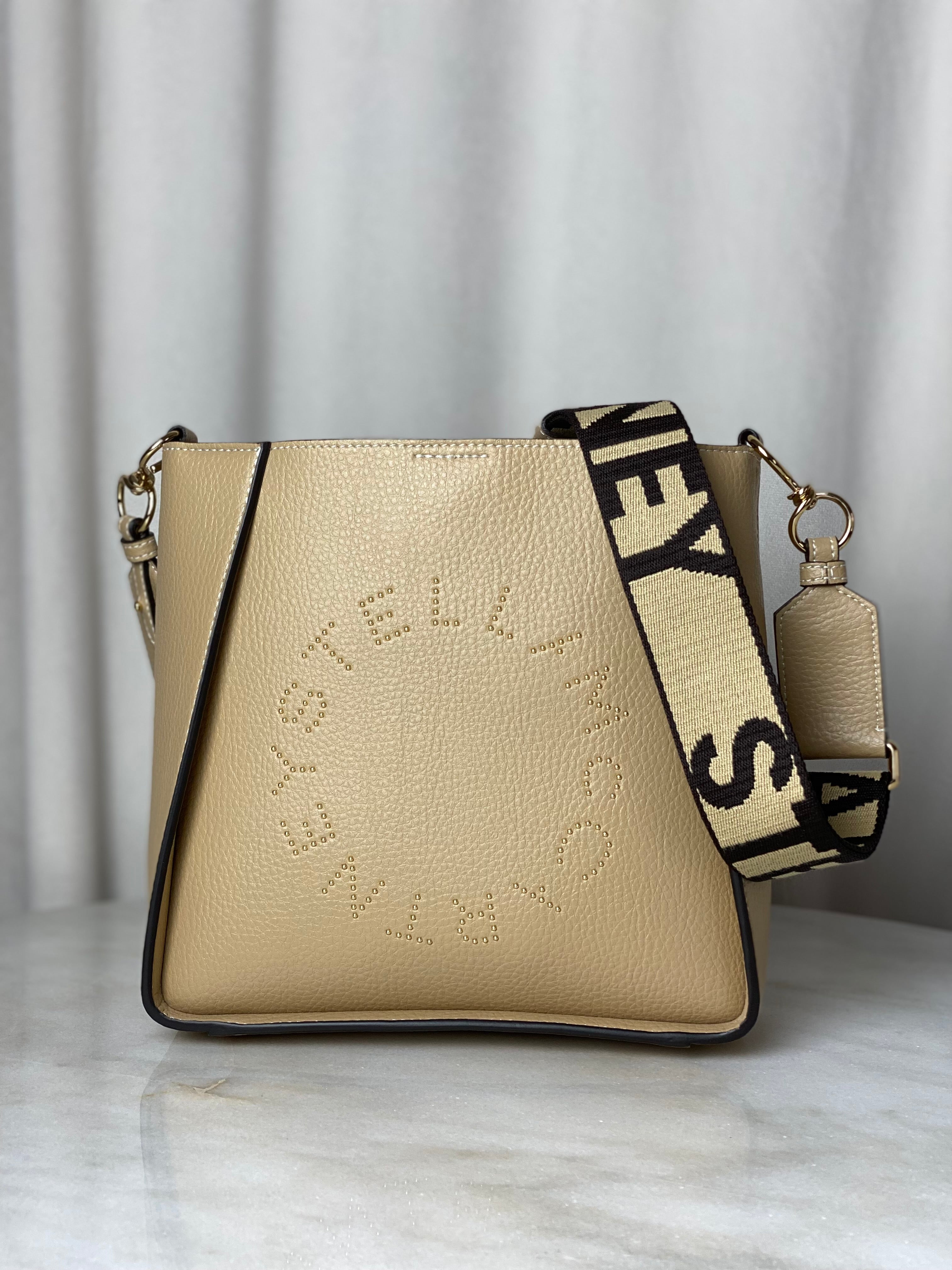 Stella Mccartney Beige Mini Embossed Logo Crossbody Bag-handbag-Stella Mccartney-The Closet Egypt