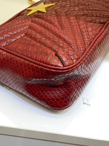 Stella Mccartney Burgundy Snakeskin Embossed Star Crossbody Bag-handbag-Stella Mccartney-The Closet Egypt