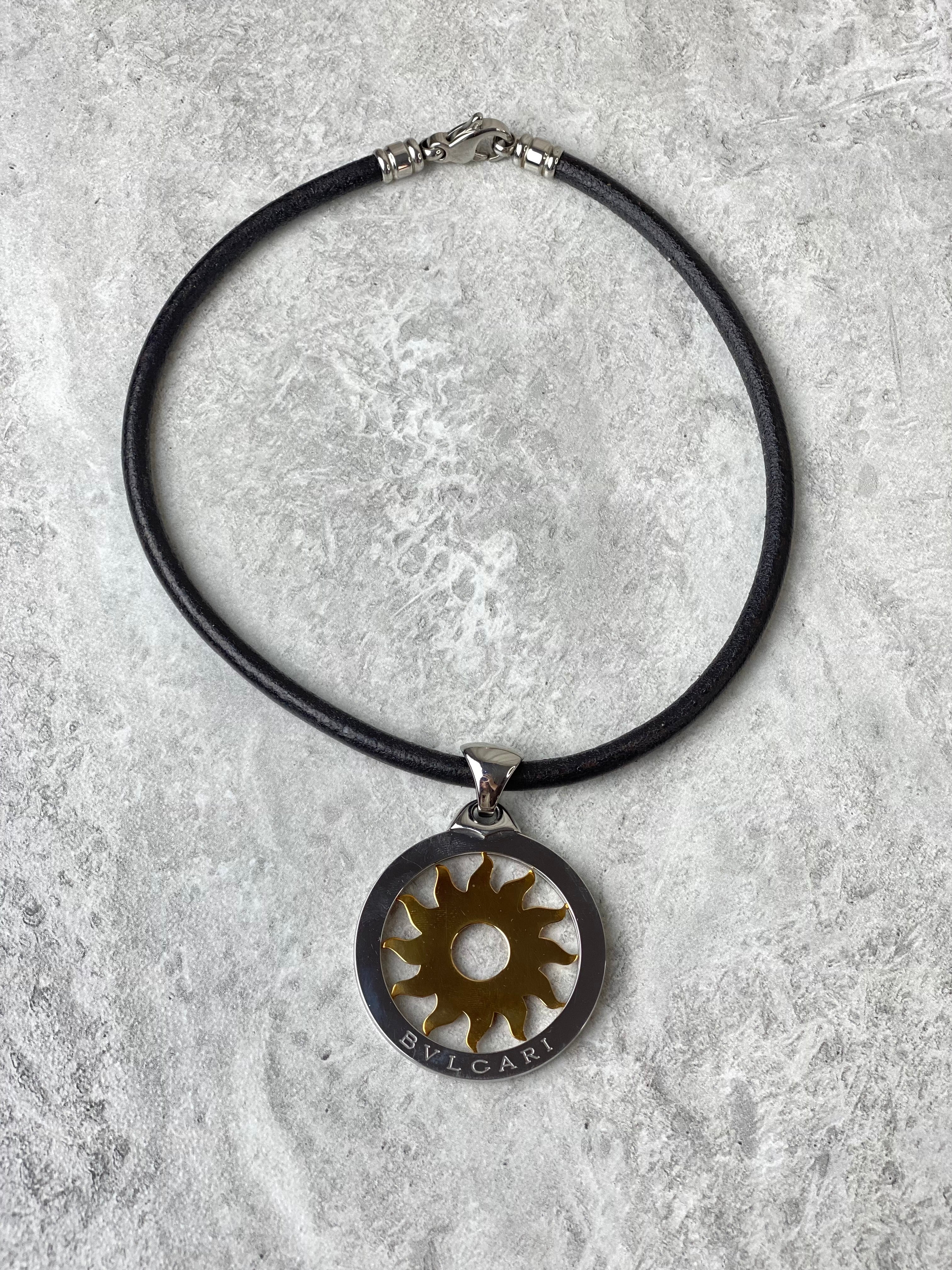 Bvlgari 18K Yellow Gold Steel Tondo Sun Pendant Necklace-Necklaces-Bvlgari-The Closet Egypt