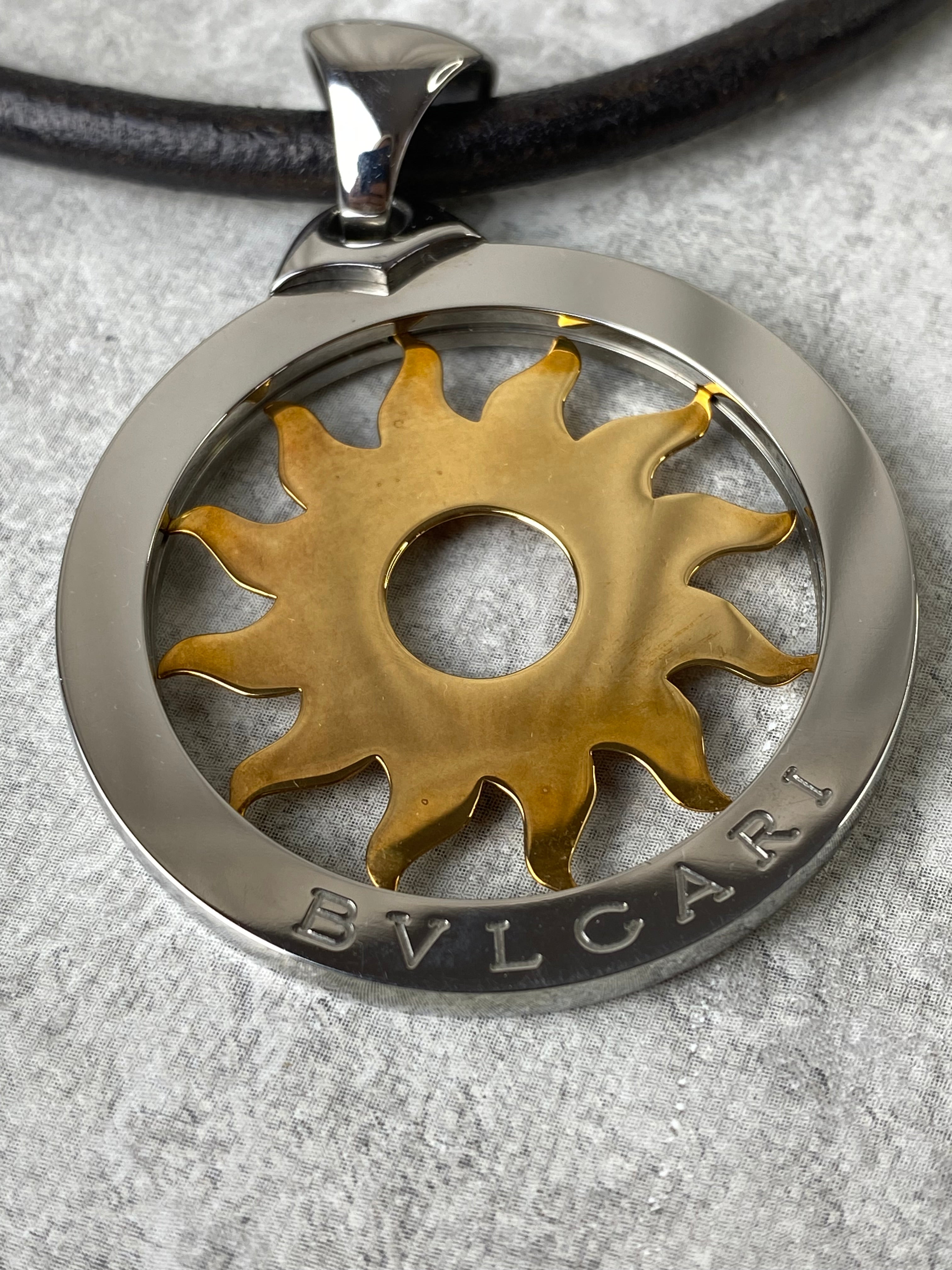 Bvlgari 18K Yellow Gold Steel Tondo Sun Pendant Necklace-Necklaces-Bvlgari-The Closet Egypt