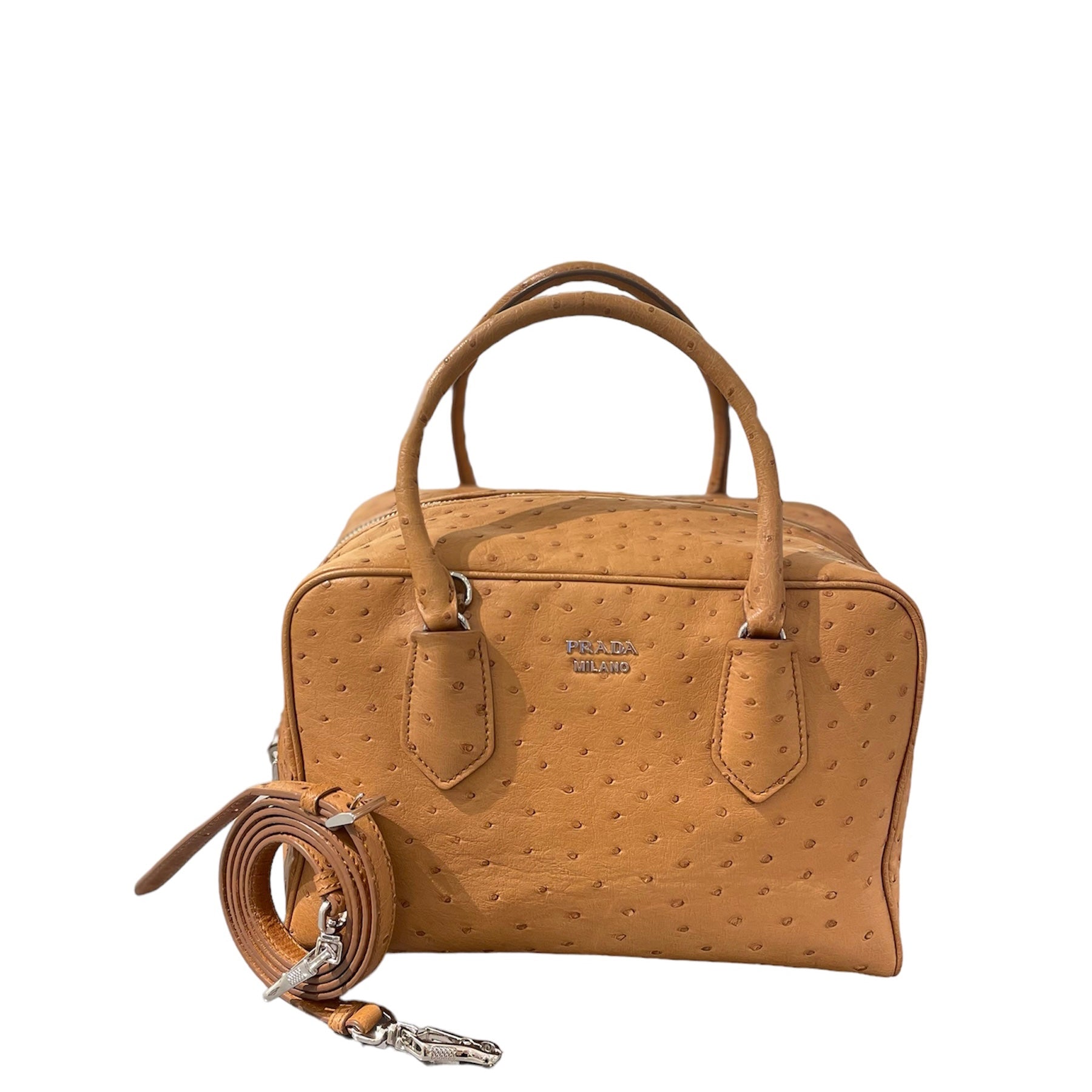 Prada Camel Ostrich Tote Bag-handbag-Prada-The Closet Egypt