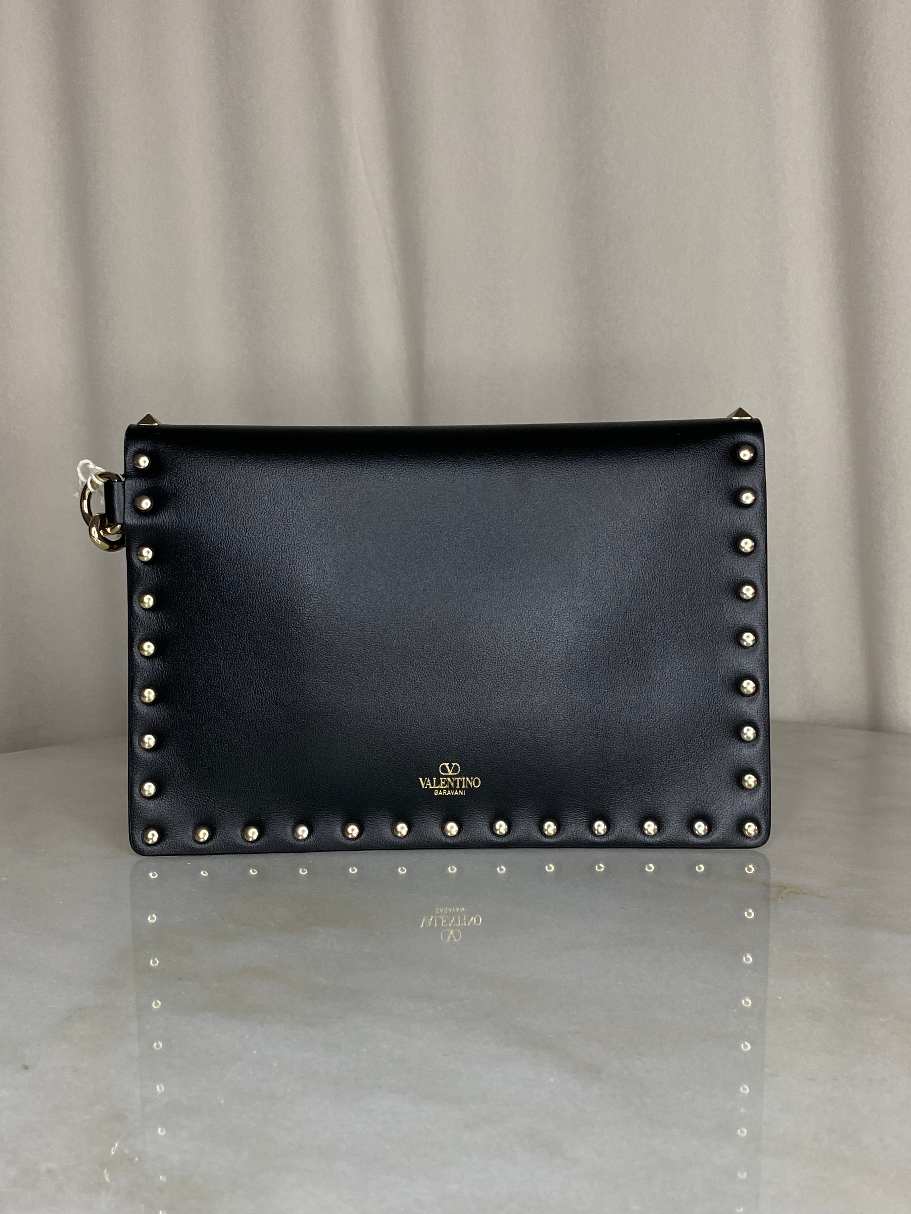 Valentino Black Envelope Studded Clutch
