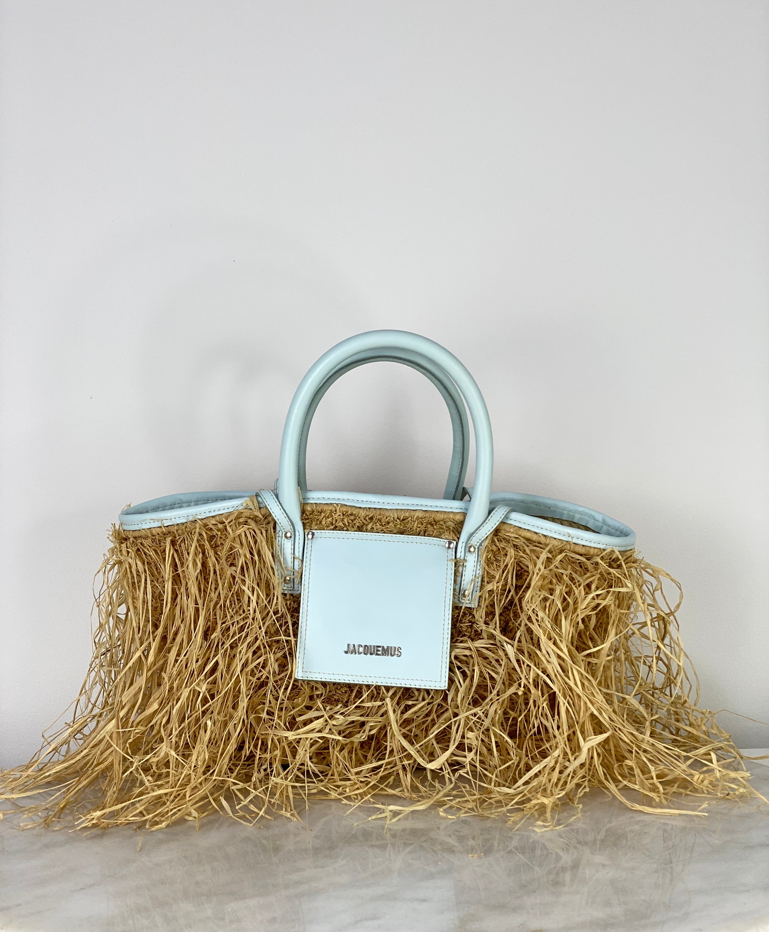 Jacquemus Light Blue Le Panier Soli Raffia Shopping Bag-handbag-Jacquemus-The Closet Egypt