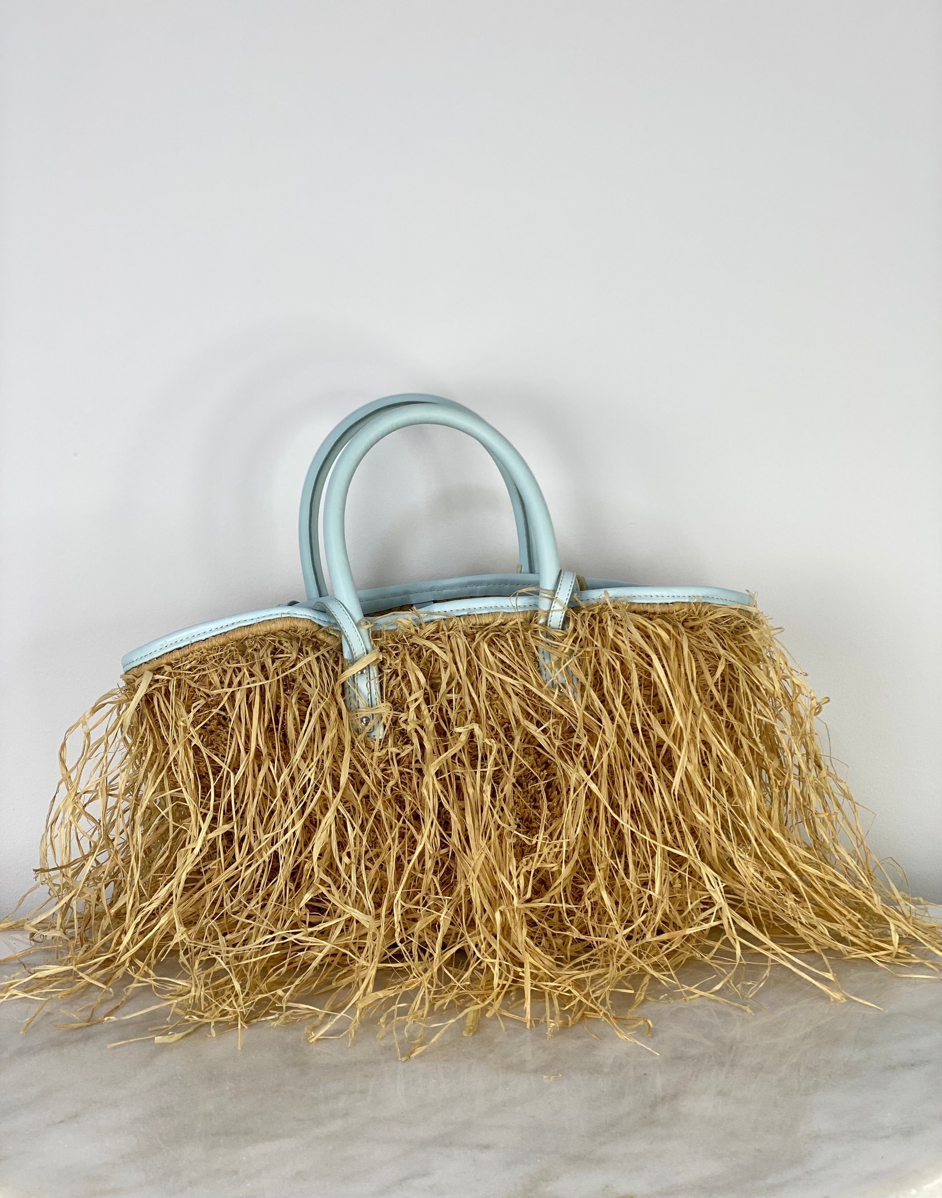 Jacquemus Light Blue Le Panier Soli Raffia Shopping Bag-handbag-Jacquemus-The Closet Egypt