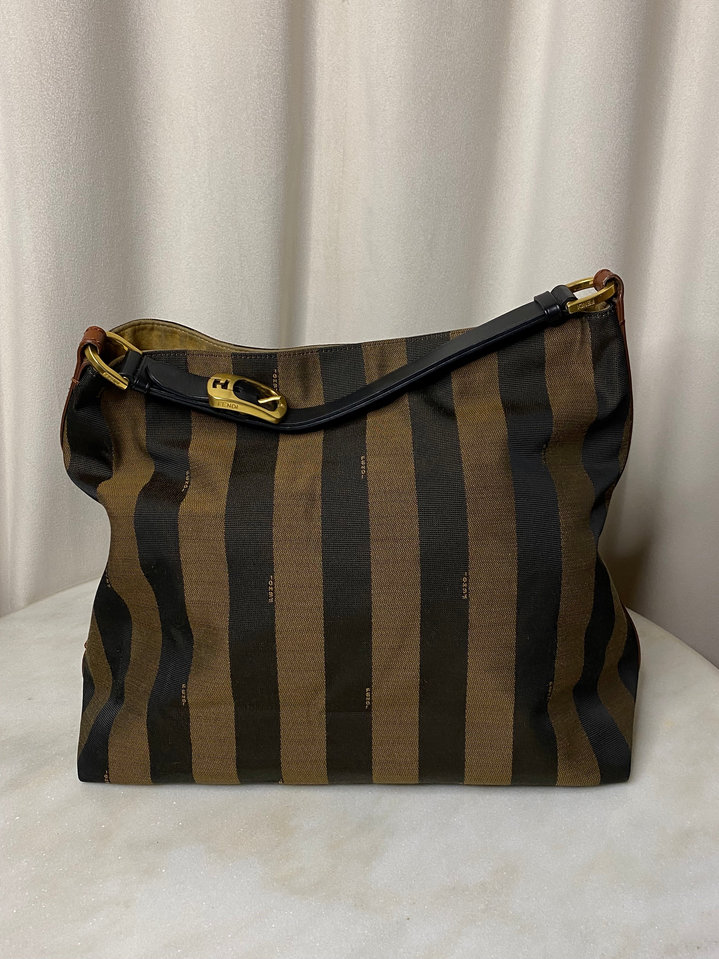 Fendi Brown Pequin Stripe Shoulder Bag-handbag-Fendi-The Closet Egypt