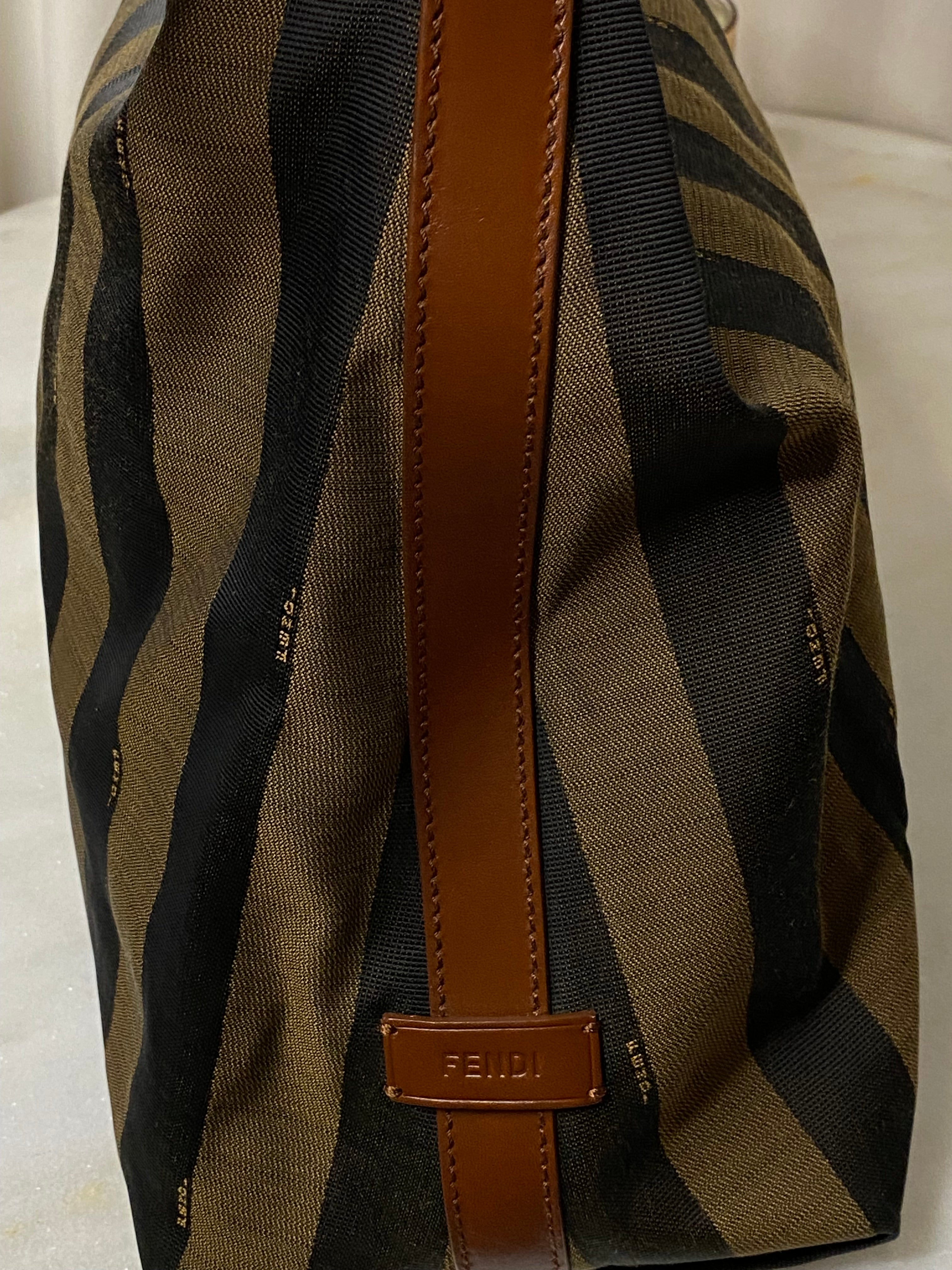 Fendi Brown Pequin Stripe Shoulder Bag-handbag-Fendi-The Closet Egypt