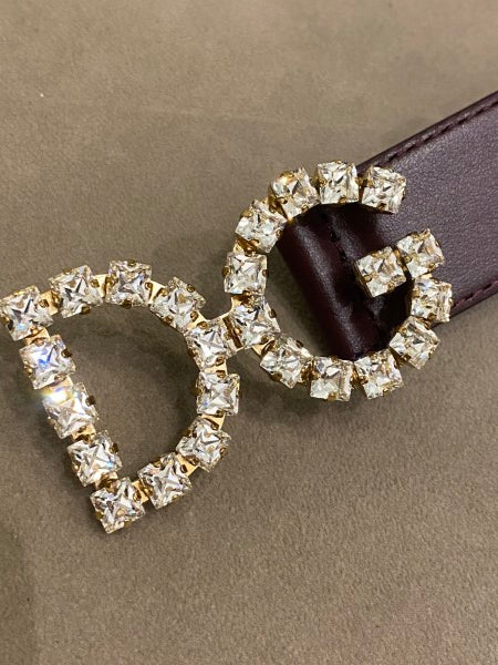 Dolce & Gabbana Burgundy DG Crystal Belt 36-Belt-Dolce & Gabbana-The Closet Egypt