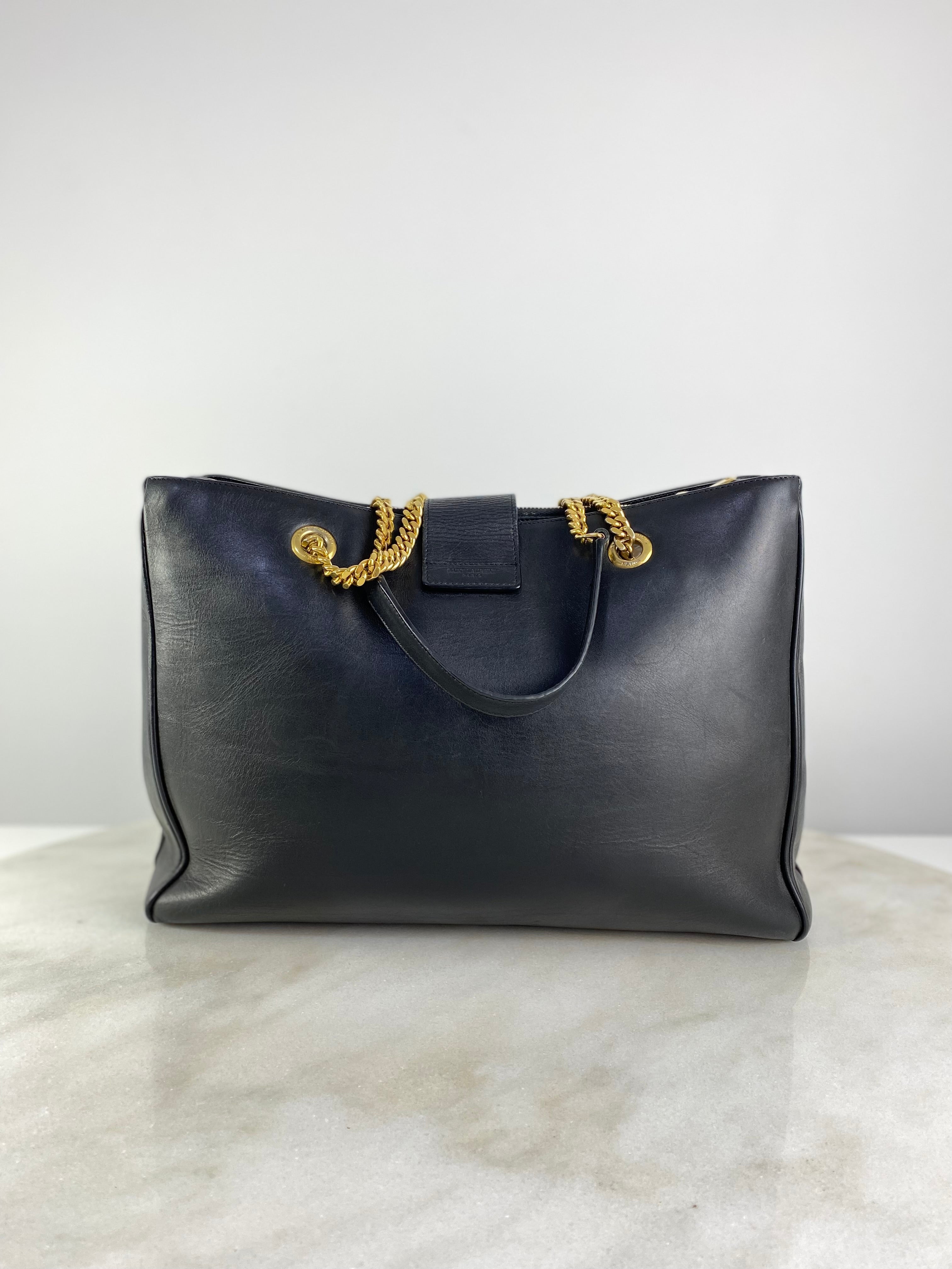 YSL Black Monogram Shopper Tote Bag