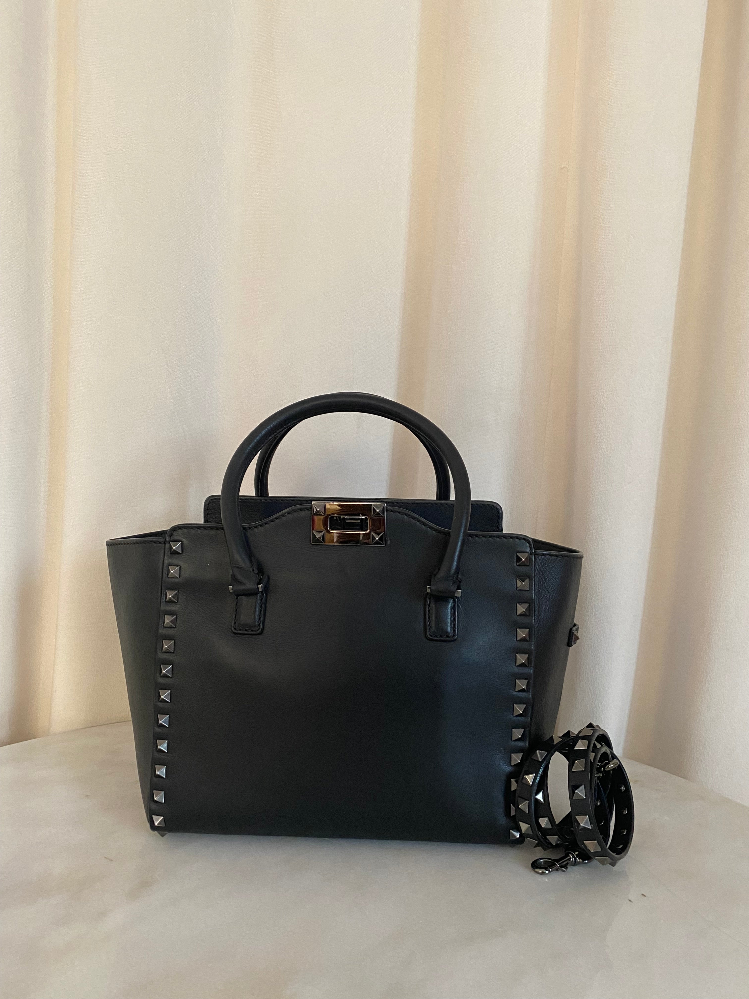 Valentino Black Studded Tote Crossbody Bag-handbag-Valentino-The Closet Egypt
