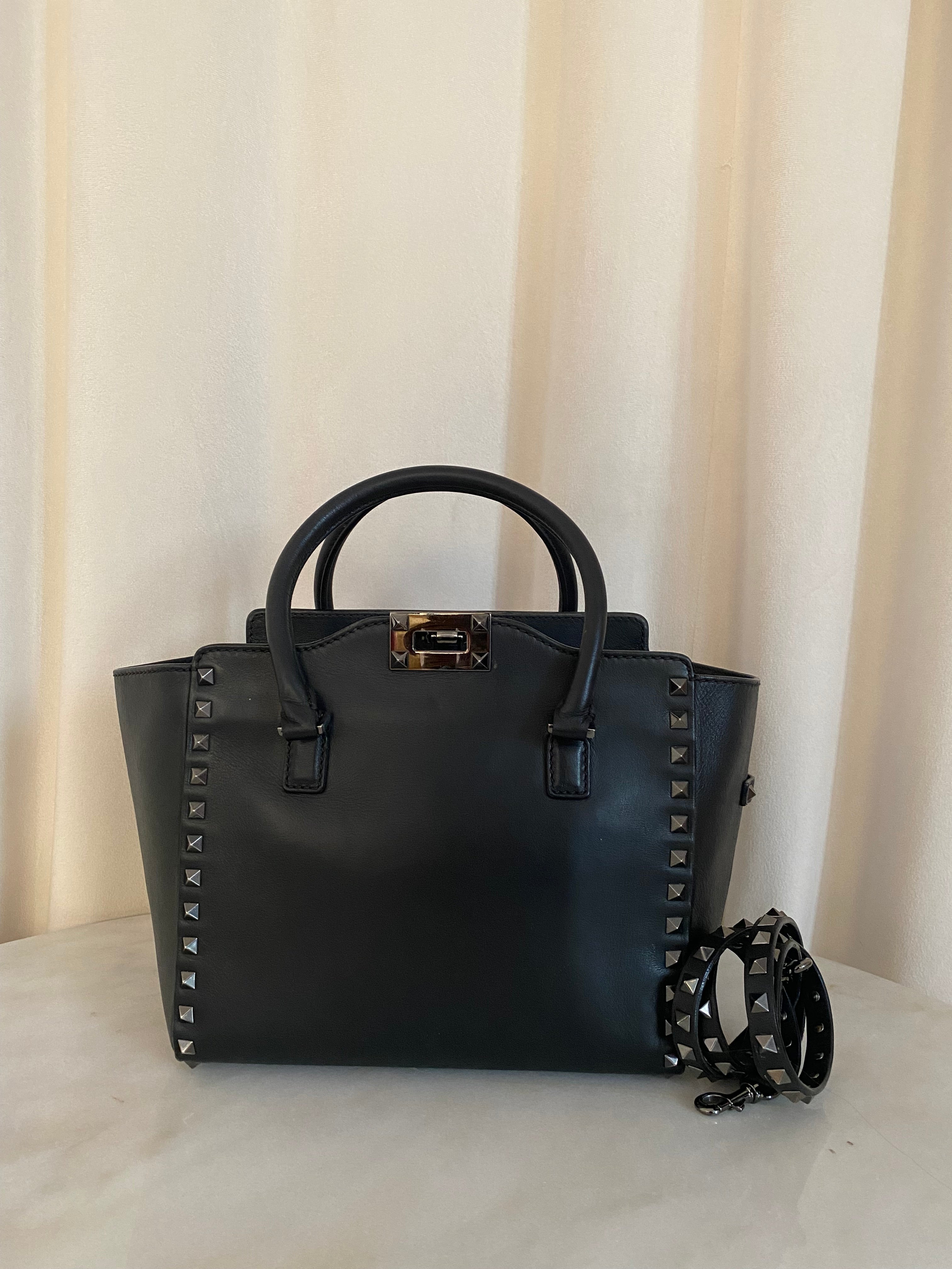 Valentino Black Studded Tote Crossbody Bag-handbag-Valentino-The Closet Egypt