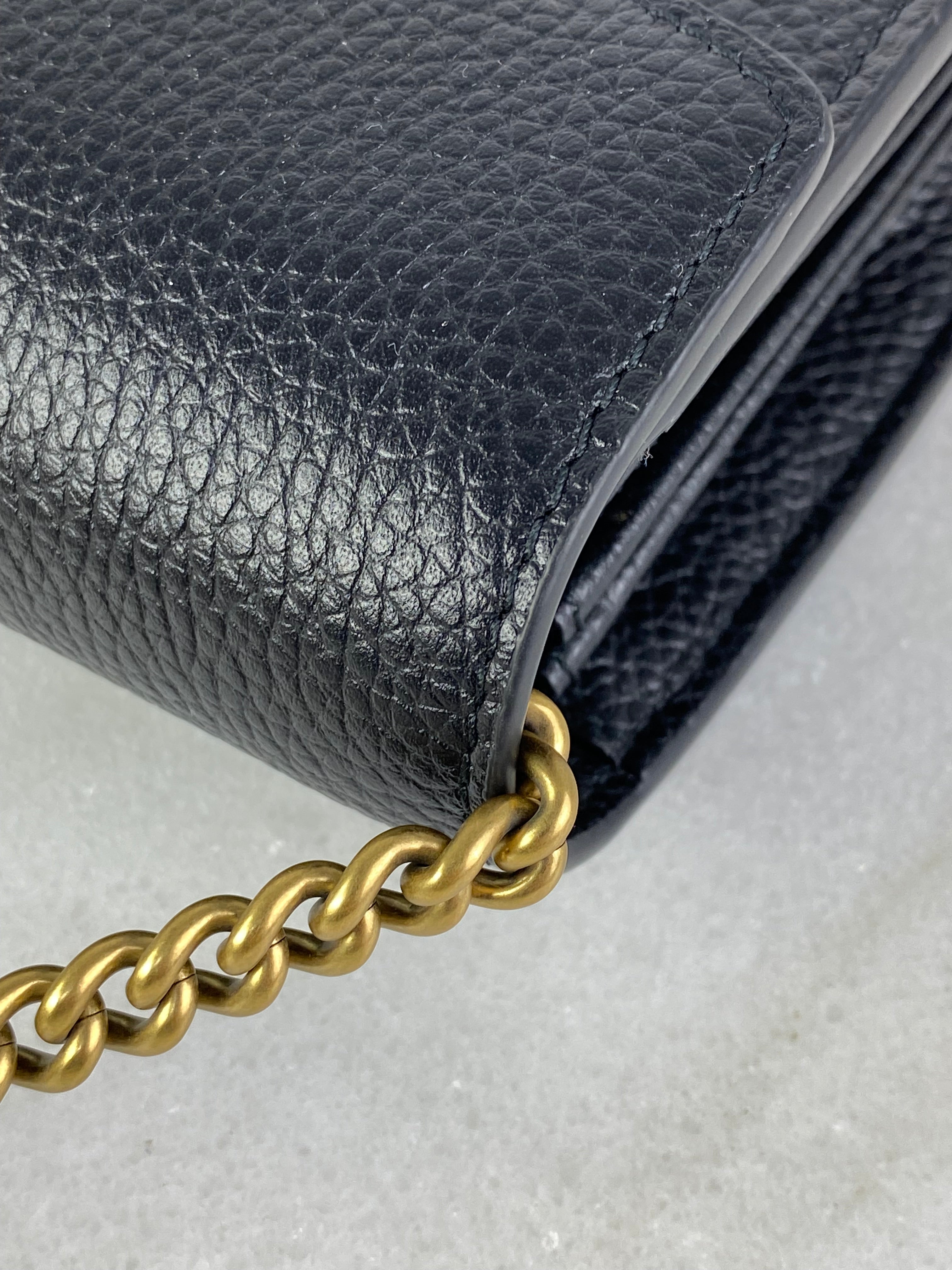Gucci Black Pebbled GG Marmont Wallet on Chain