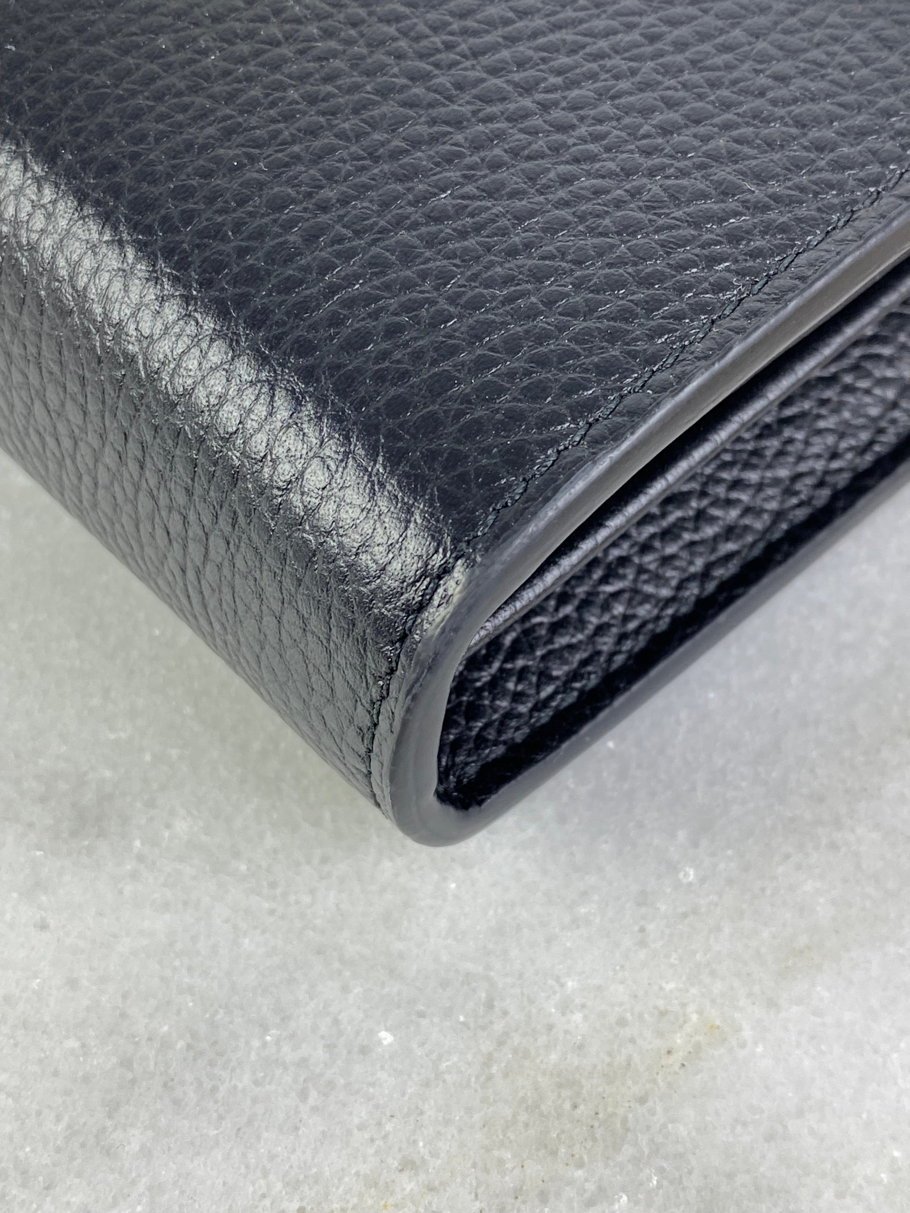 Gucci Black Pebbled GG Marmont Wallet on Chain