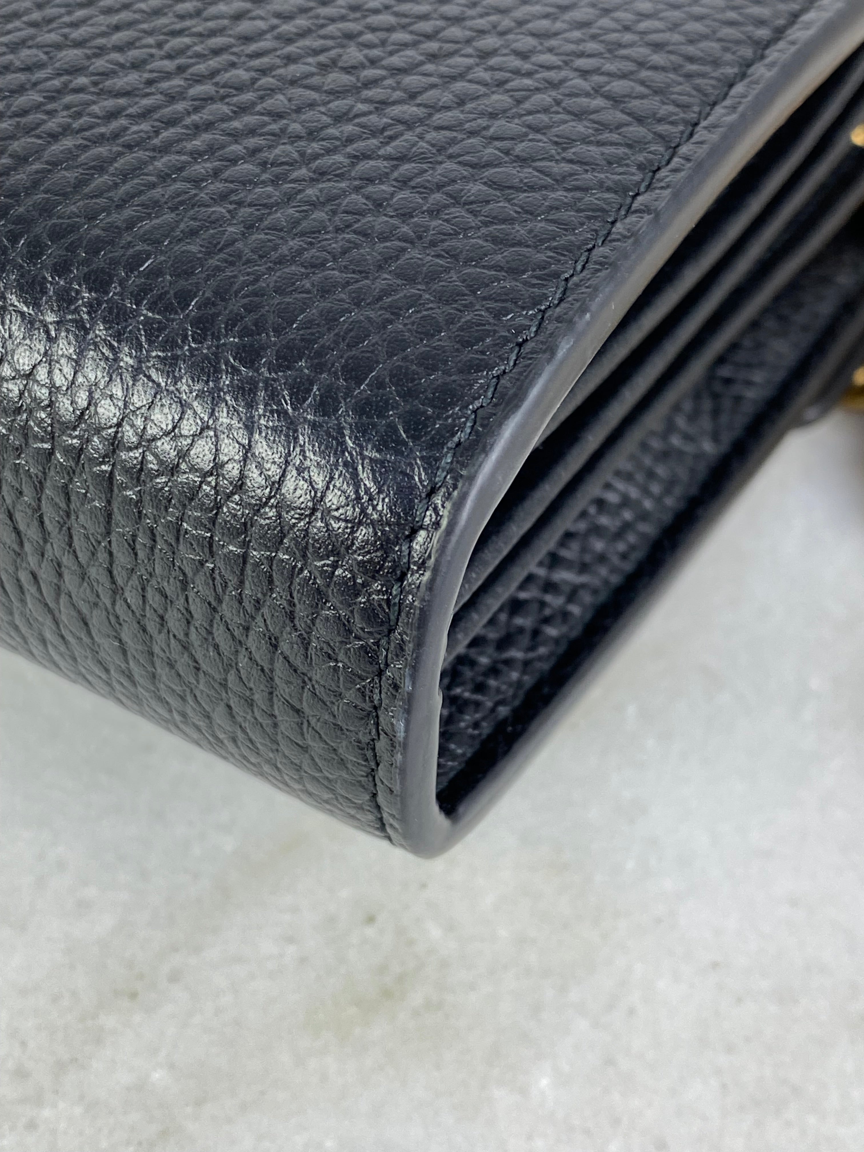Gucci Black Pebbled GG Marmont Wallet on Chain