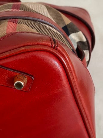 Burberry Red Bridle House Check Top Handle Bag-handbag-Burberry-The Closet Egypt
