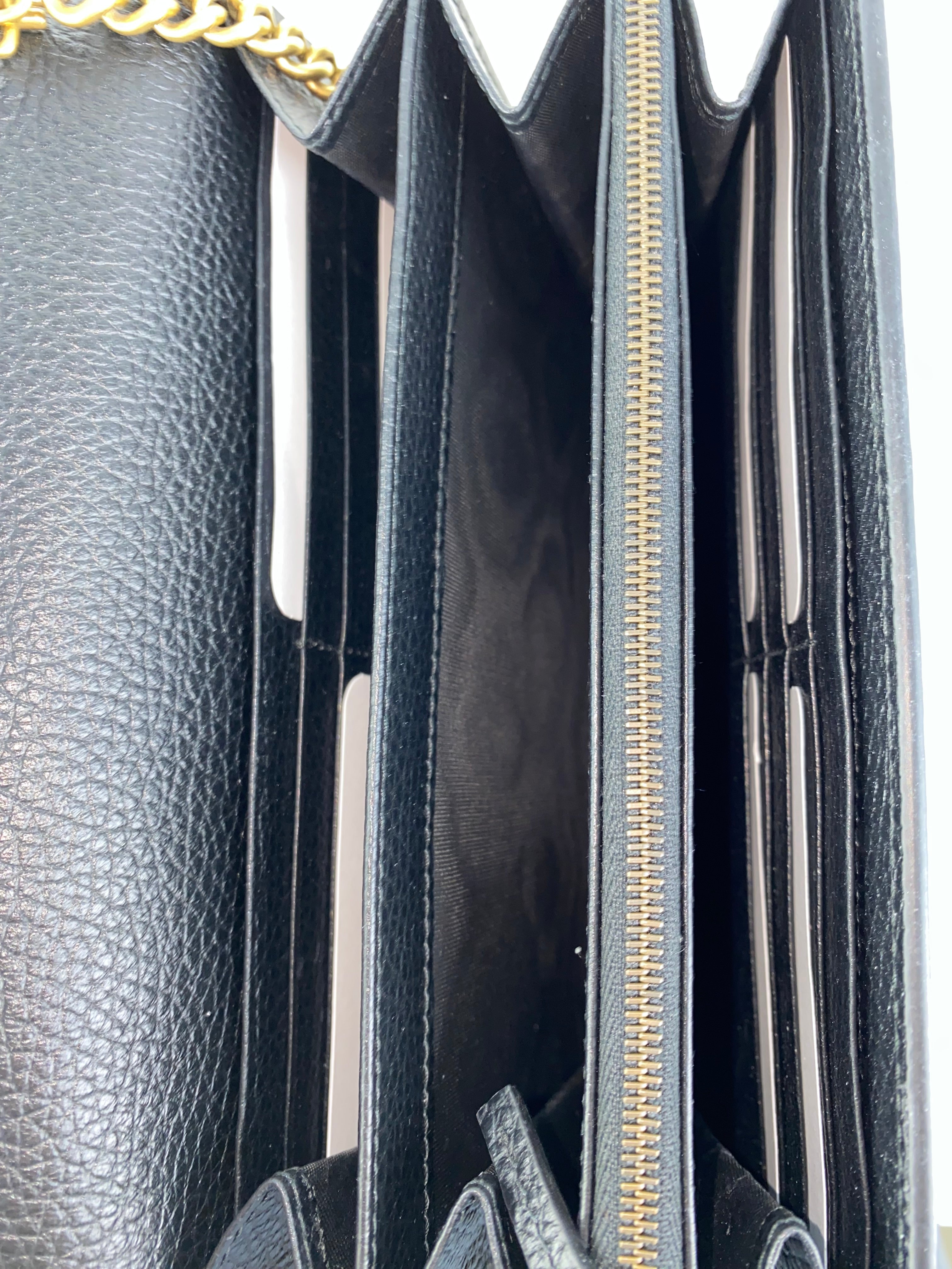 Gucci Black Pebbled GG Marmont Wallet on Chain