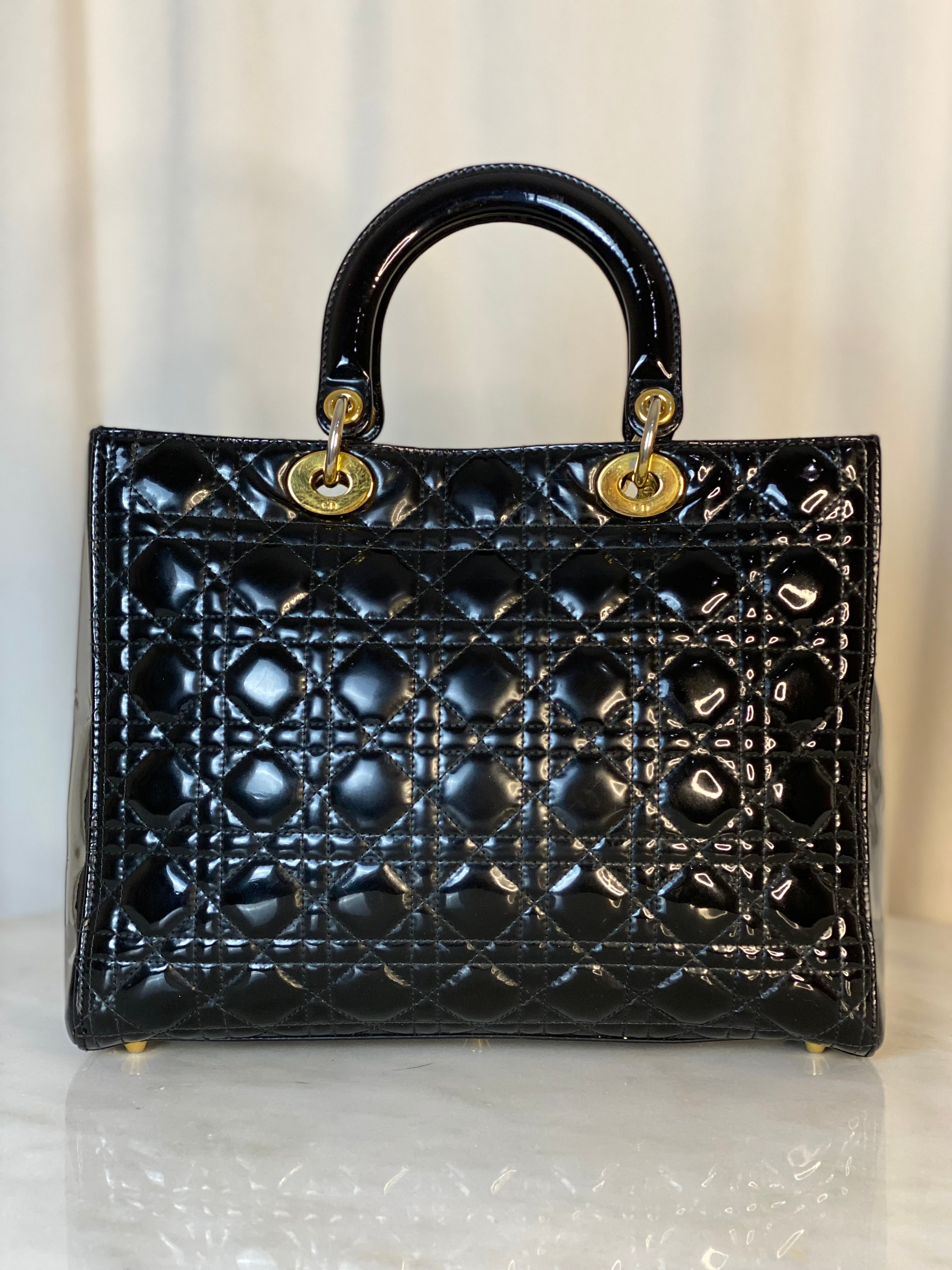 Christian Dior Black Lady Dior Vernis Bag W/ Strap