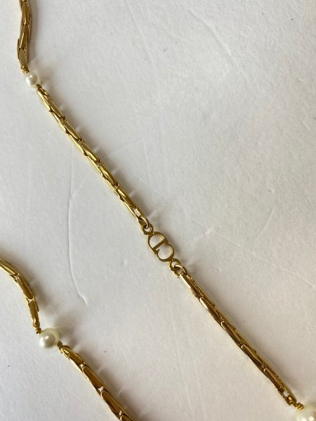 Christian Dior Gold Long Double Layer Necklace-Necklaces-Christian Dior-The Closet Egypt