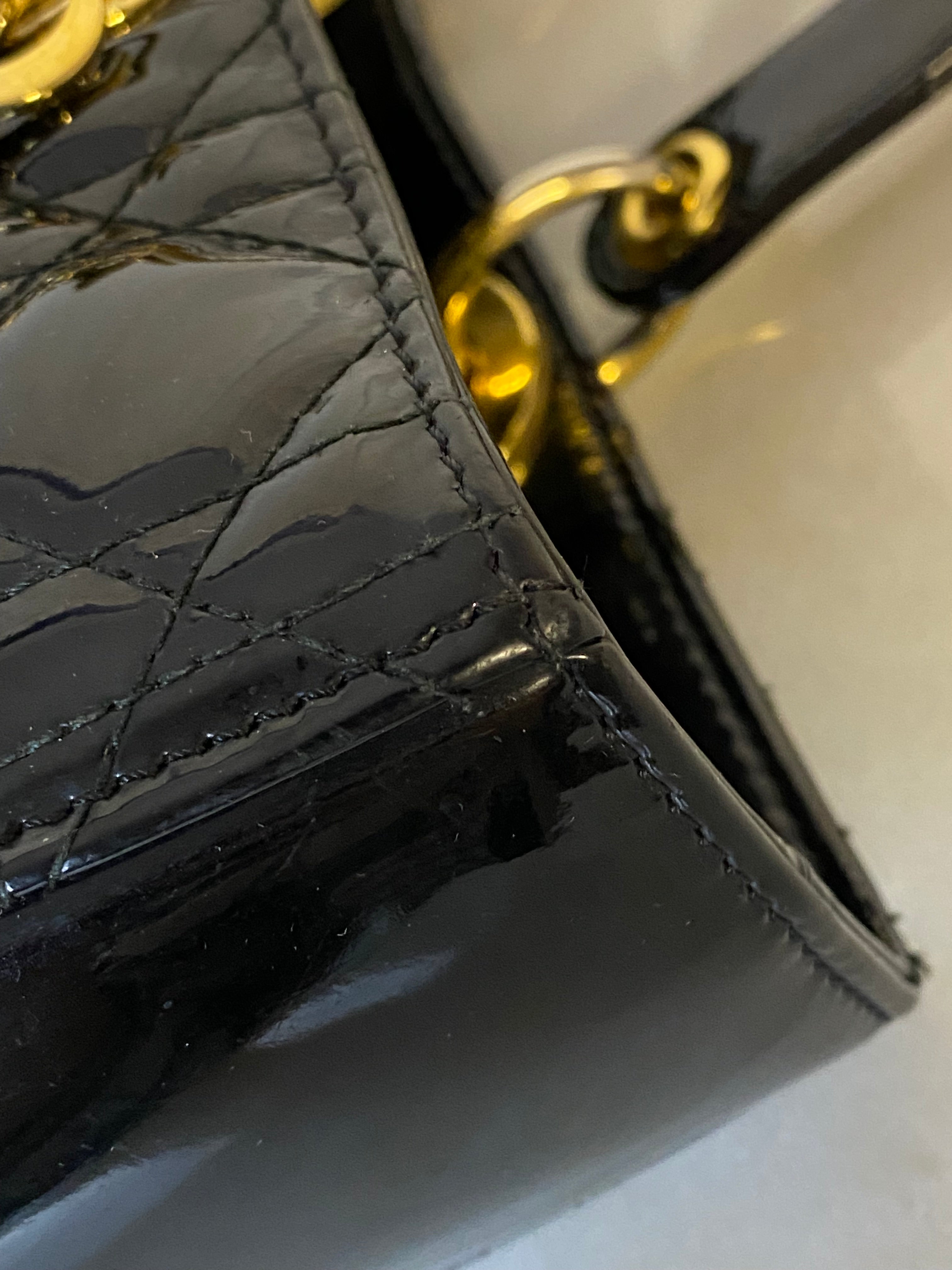 Christian Dior Black Lady Dior Vernis Bag W/ Strap