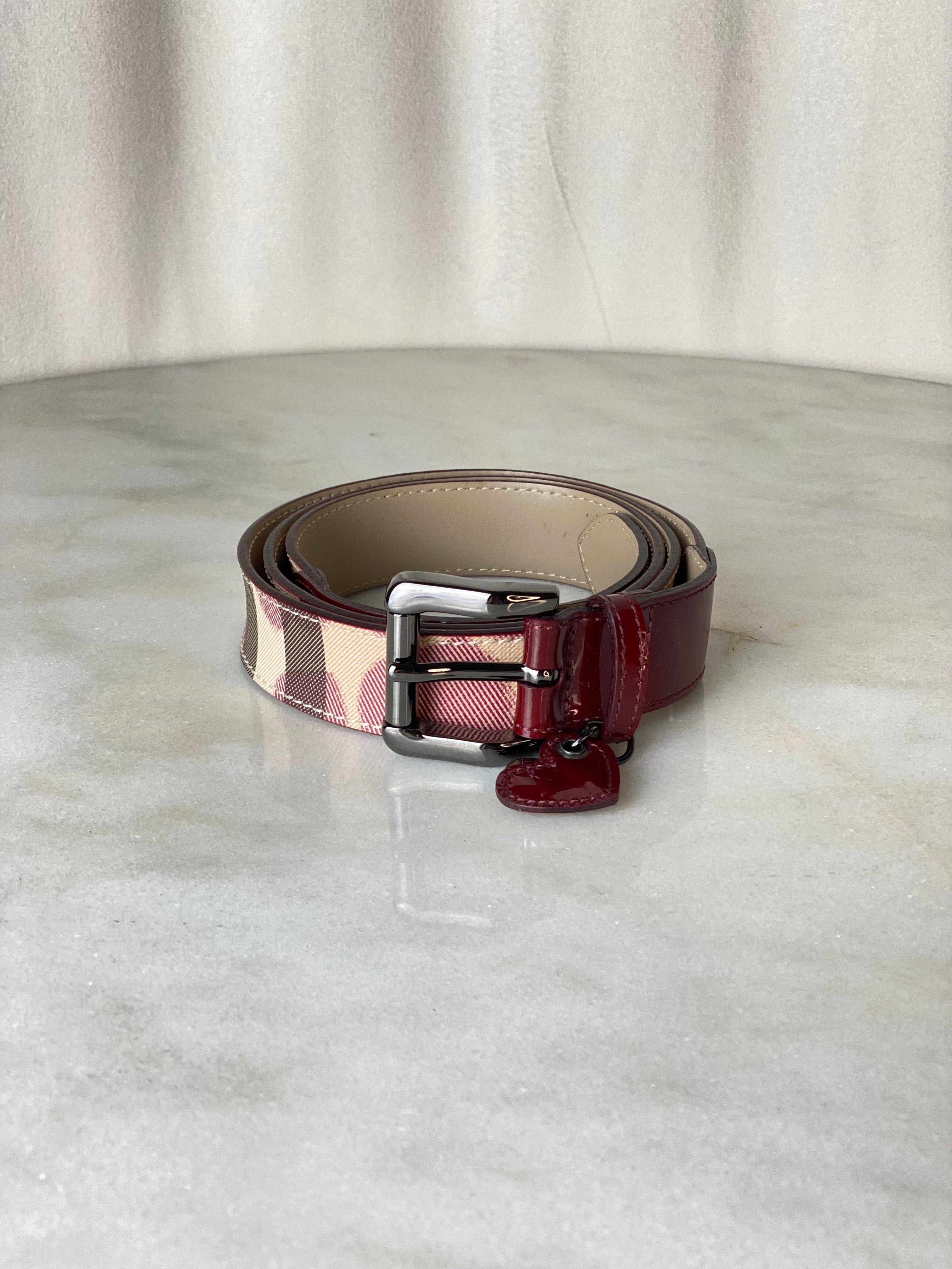 Burberry Dark Red Vernis House Check Belt 44-Belt-Burberry-The Closet Egypt