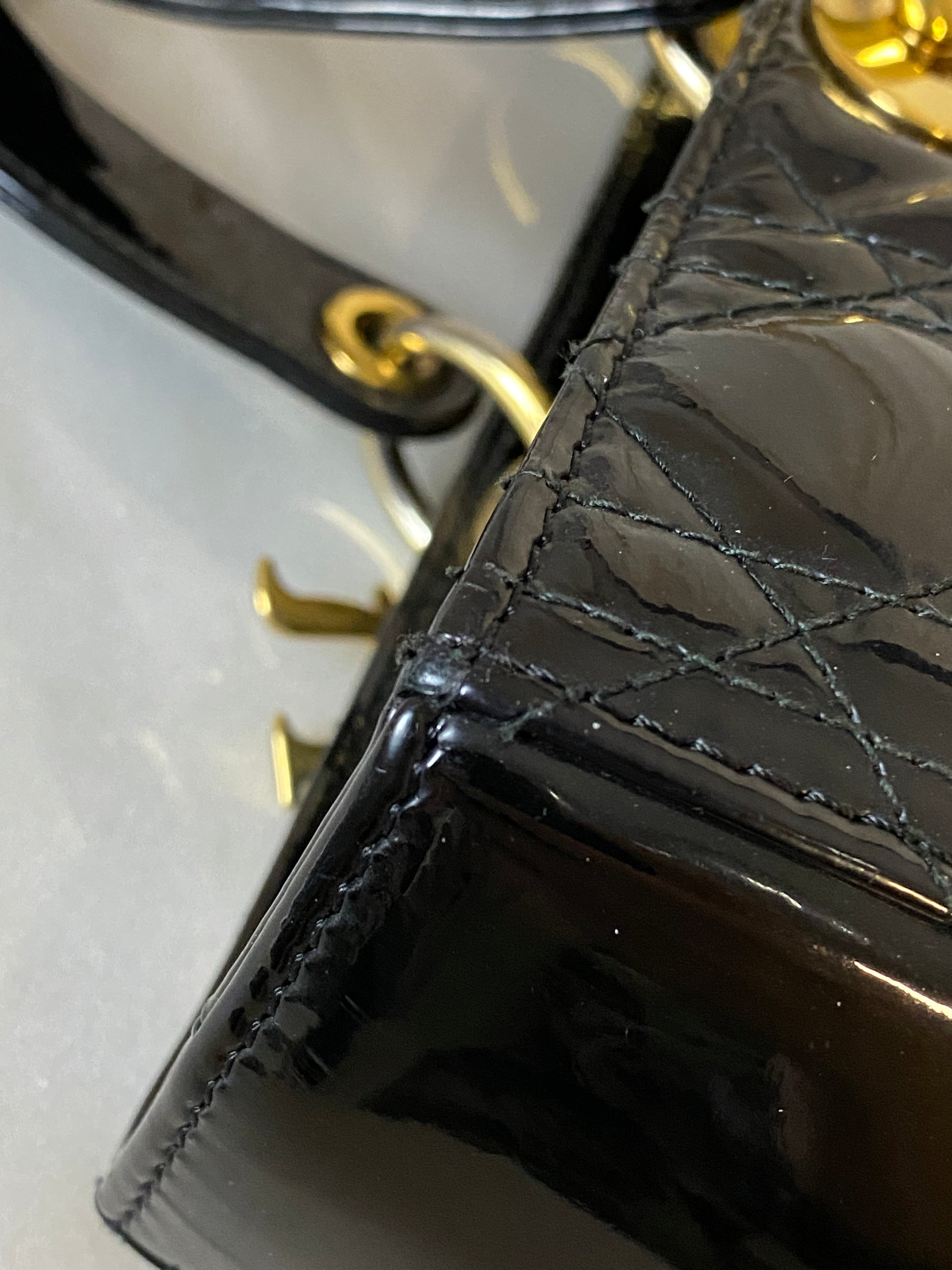 Christian Dior Black Lady Dior Vernis Bag W/ Strap