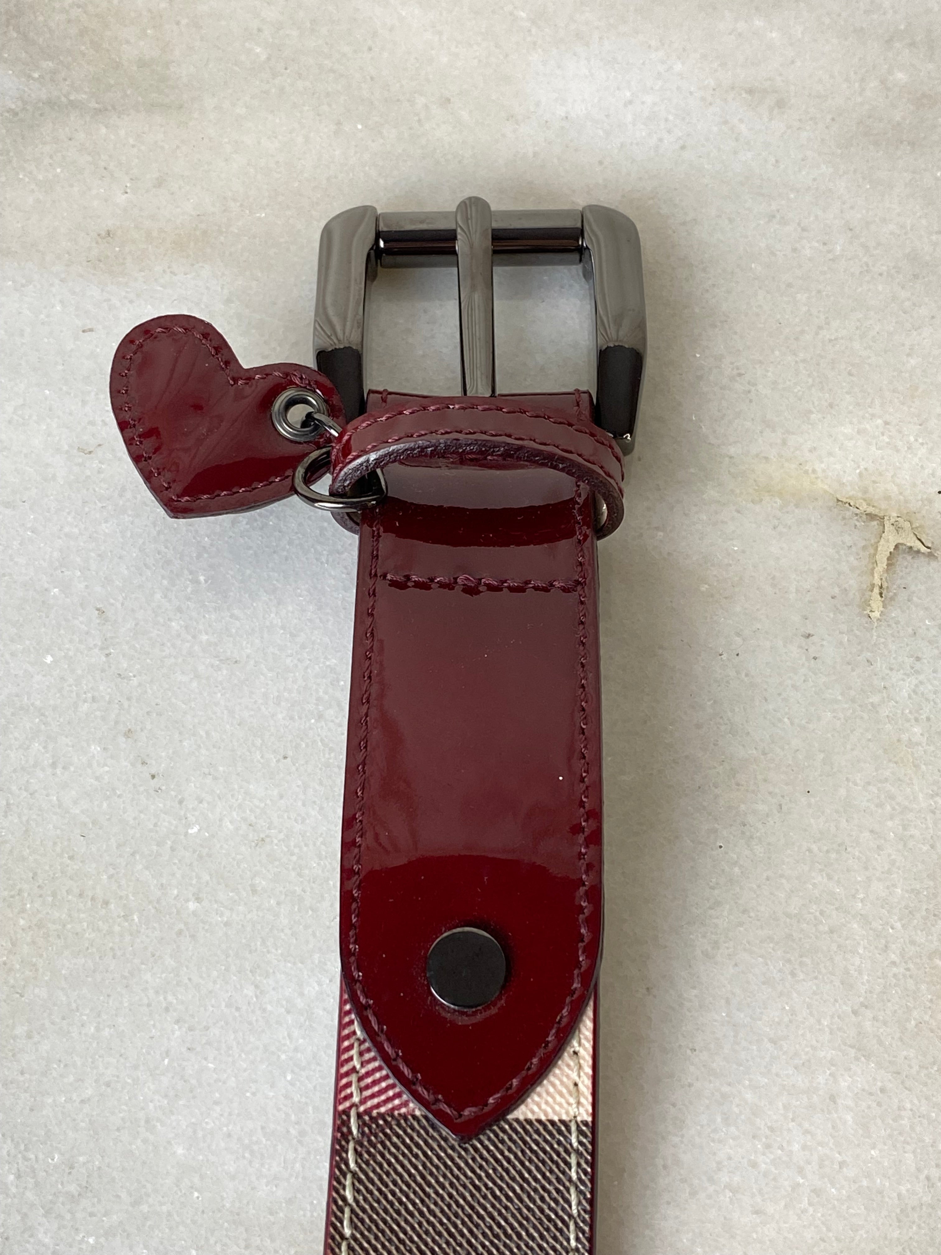 Burberry Dark Red Vernis House Check Belt 44-Belt-Burberry-The Closet Egypt