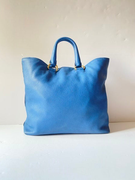 Prada Blue Vitello Daino Vertical Convertible Tote Bag-handbag-Prada-The Closet Egypt