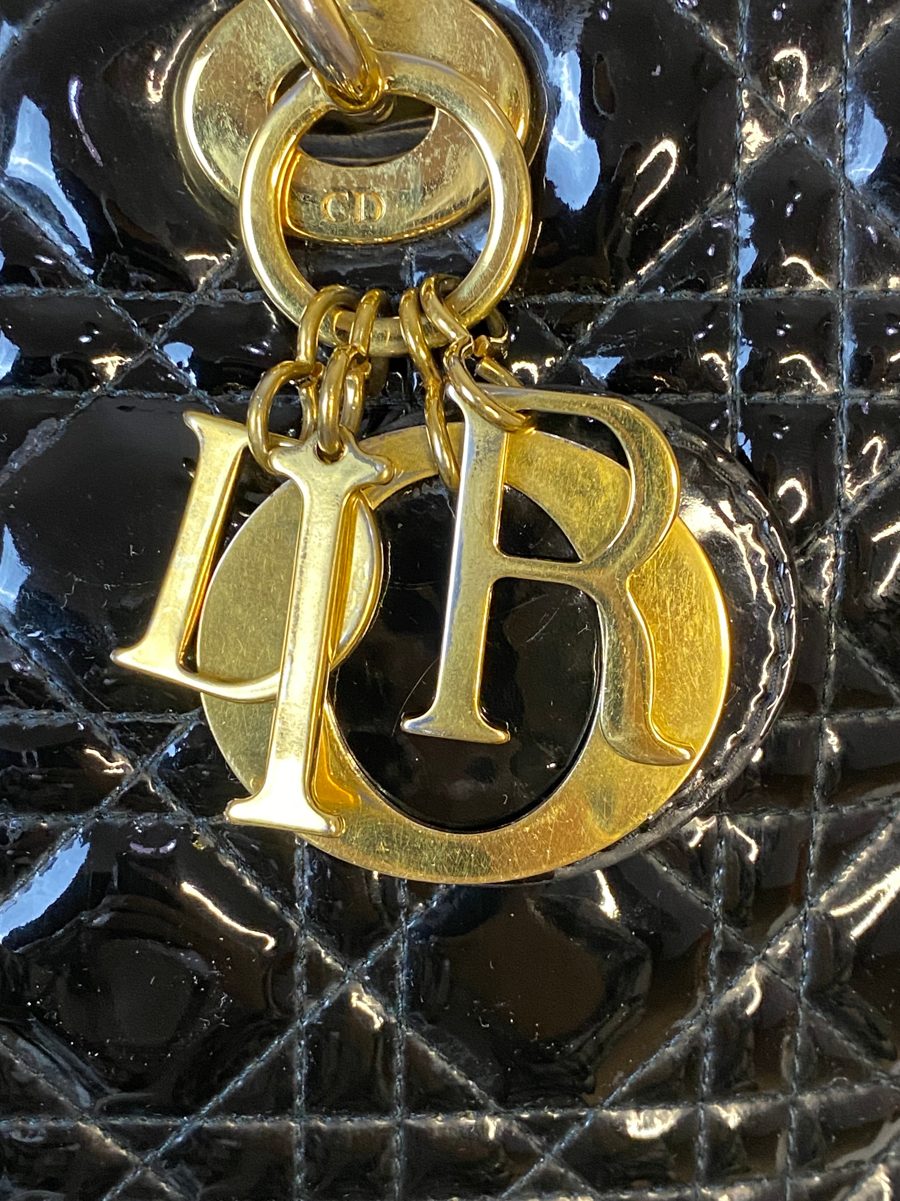 Christian Dior Black Lady Dior Vernis Bag W/ Strap