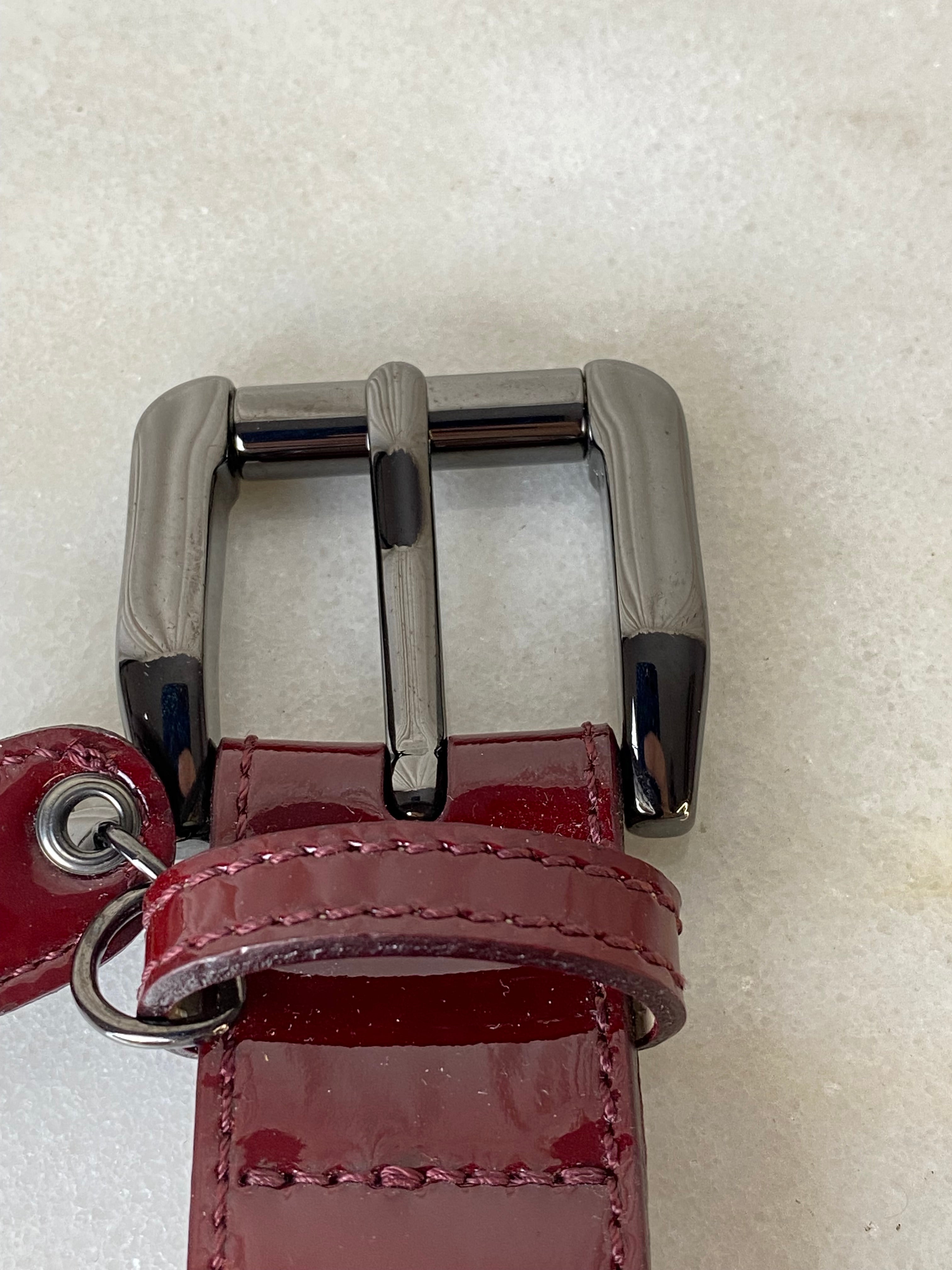 Burberry Dark Red Vernis House Check Belt 44-Belt-Burberry-The Closet Egypt