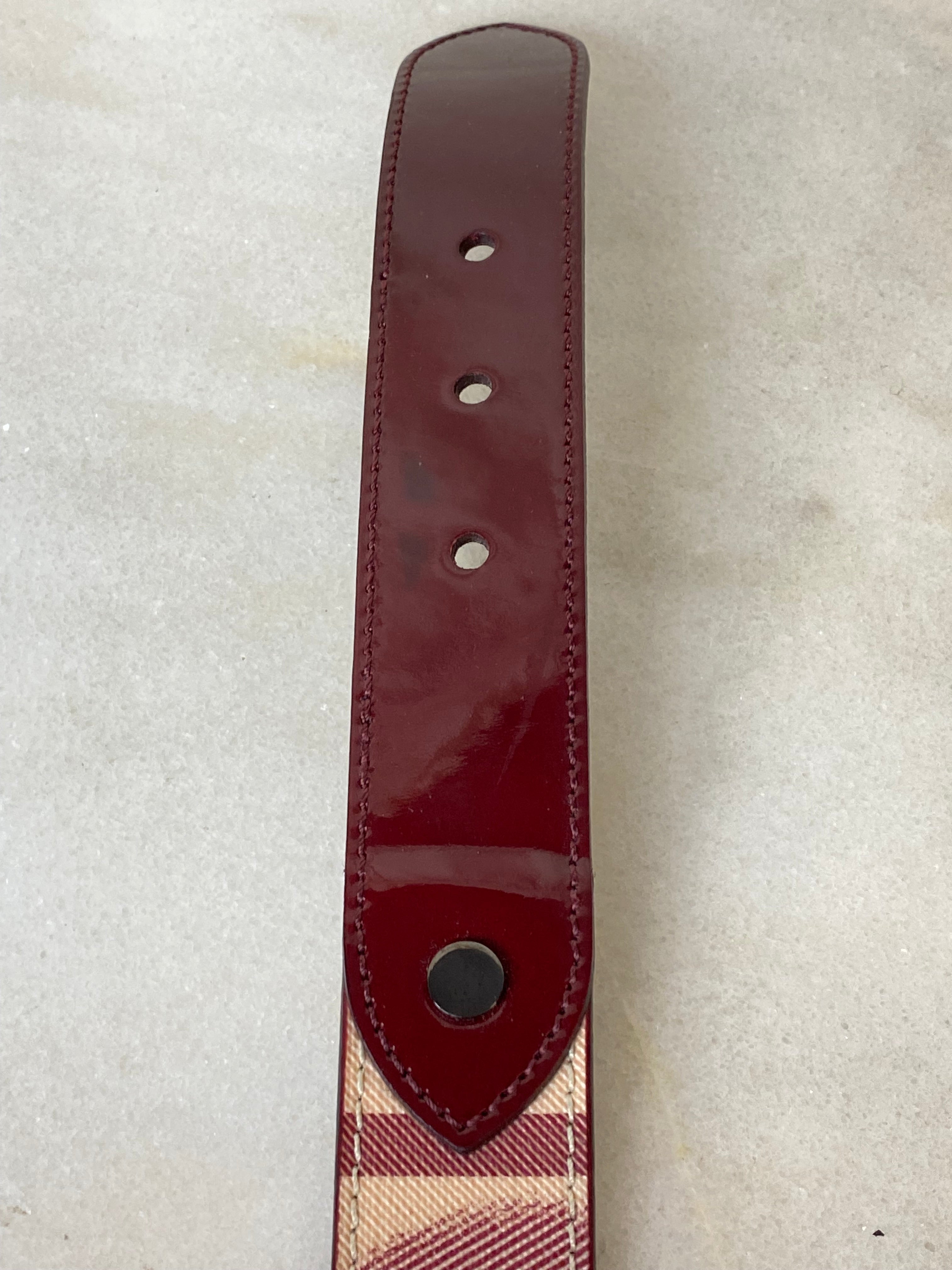 Burberry Dark Red Vernis House Check Belt 44-Belt-Burberry-The Closet Egypt
