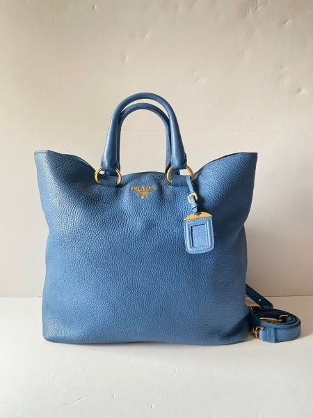 Prada Blue Vitello Daino Vertical Convertible Tote Bag-handbag-Prada-The Closet Egypt