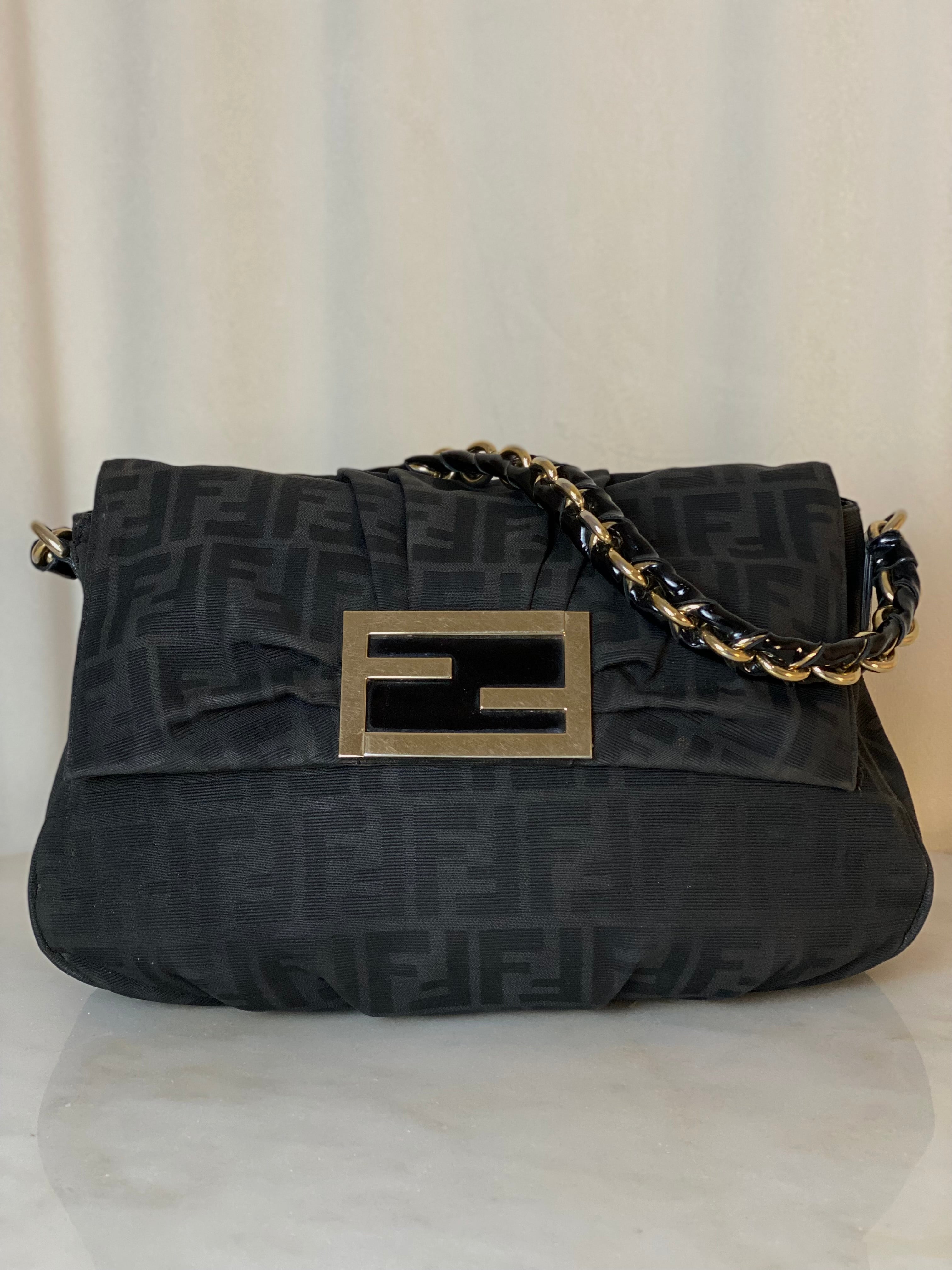 Fendi Black Mia FF Fabric Shoulder Bag-handbag-Fendi-The Closet Egypt