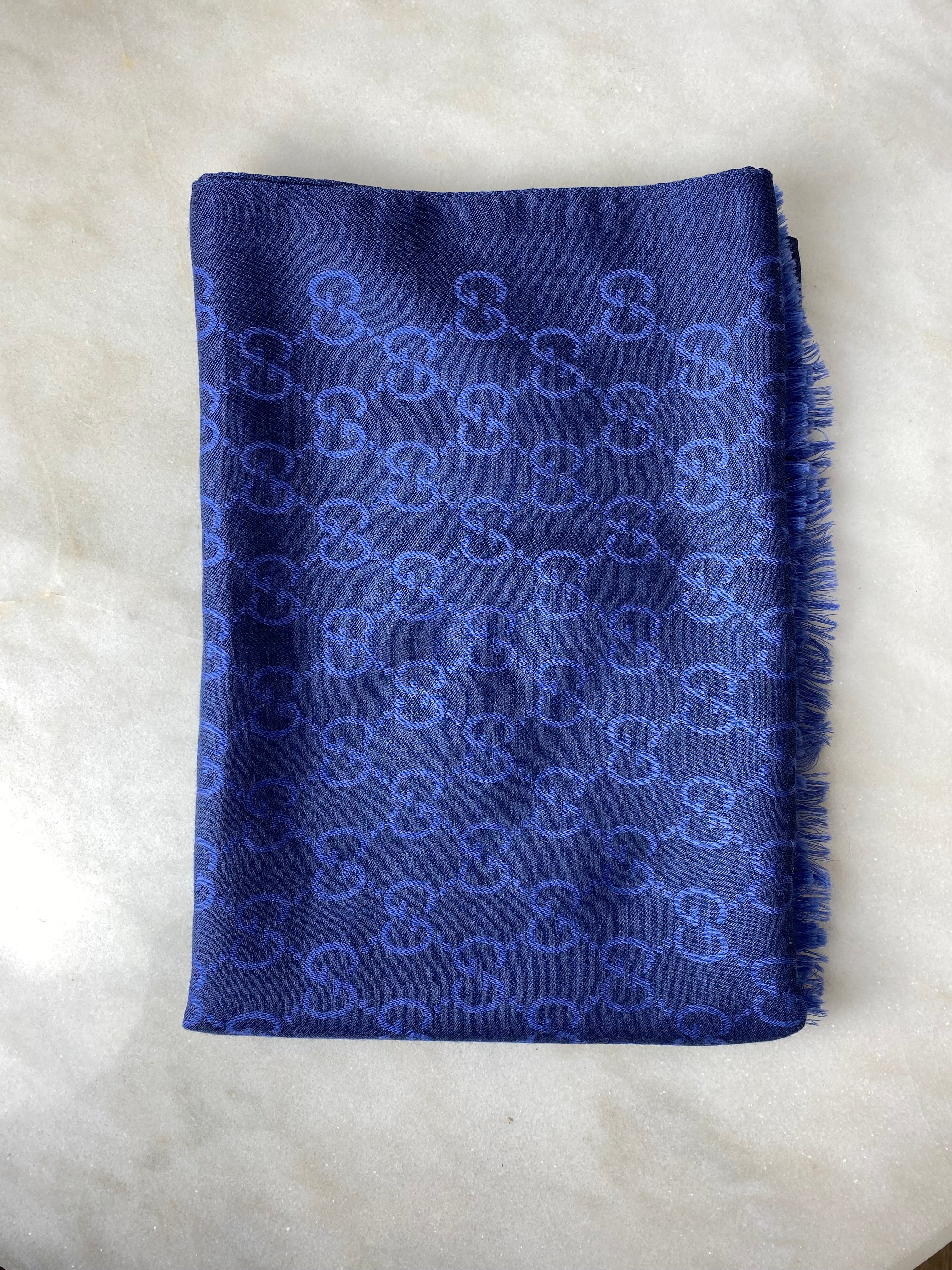 Gucci Blue GG Wool Silk Rectangle Scarf-Scarf-Gucci-The Closet Egypt