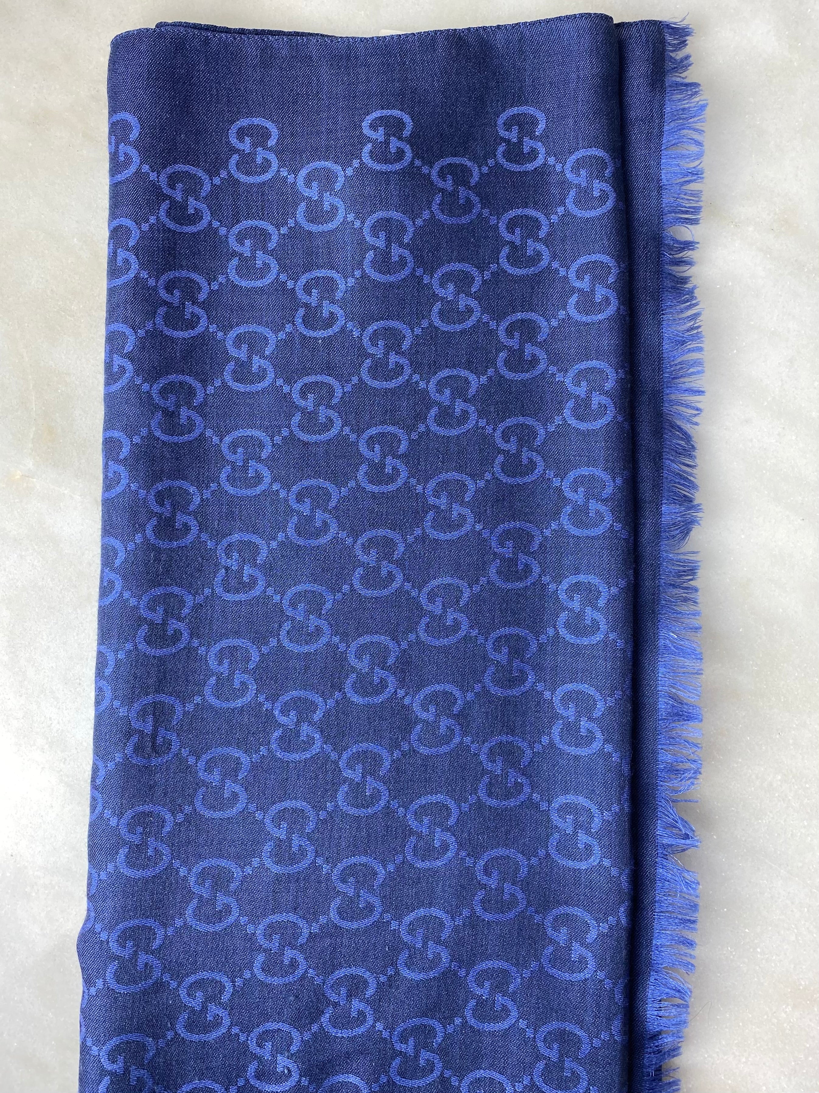 Gucci Blue GG Wool Silk Rectangle Scarf-Scarf-Gucci-The Closet Egypt