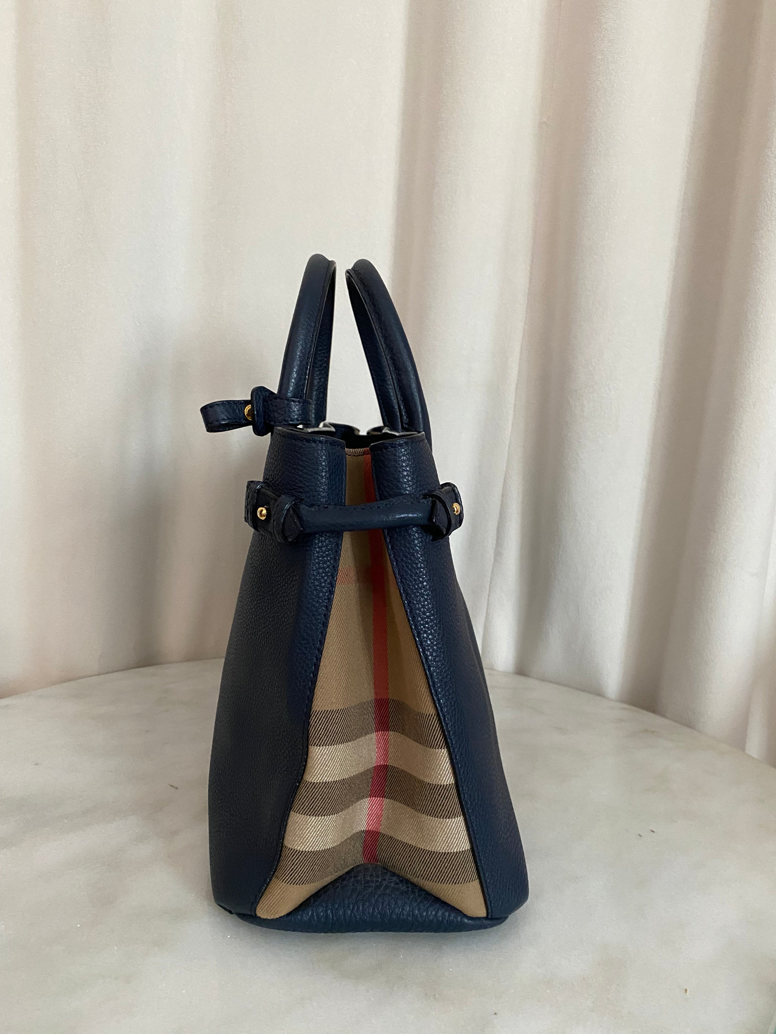 Burberry Navy Blue Medium Banner Top Handle Bag-handbag-Burberry-The Closet Egypt