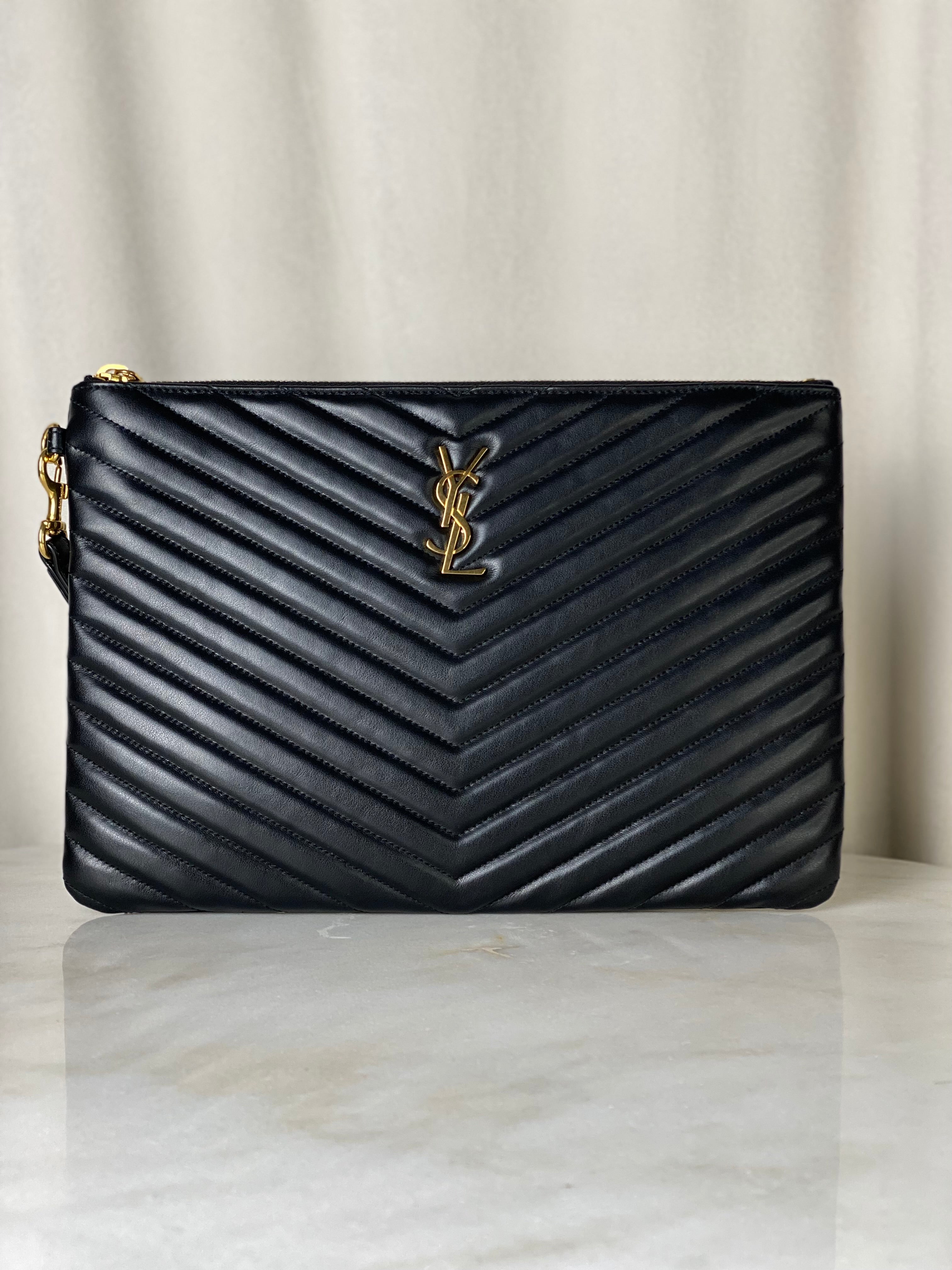 YSL Black Cassandre Classic Tablet Clutch