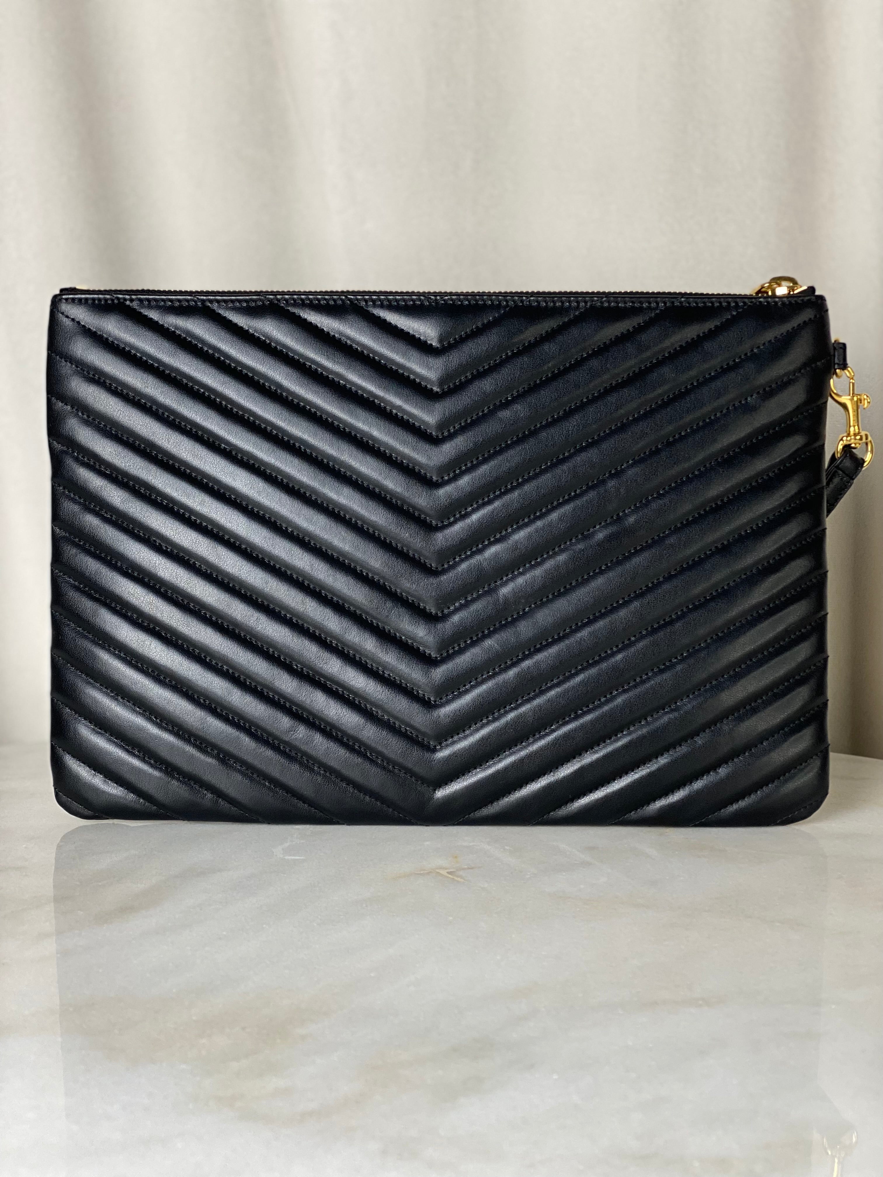 YSL Black Cassandre Classic Tablet Clutch