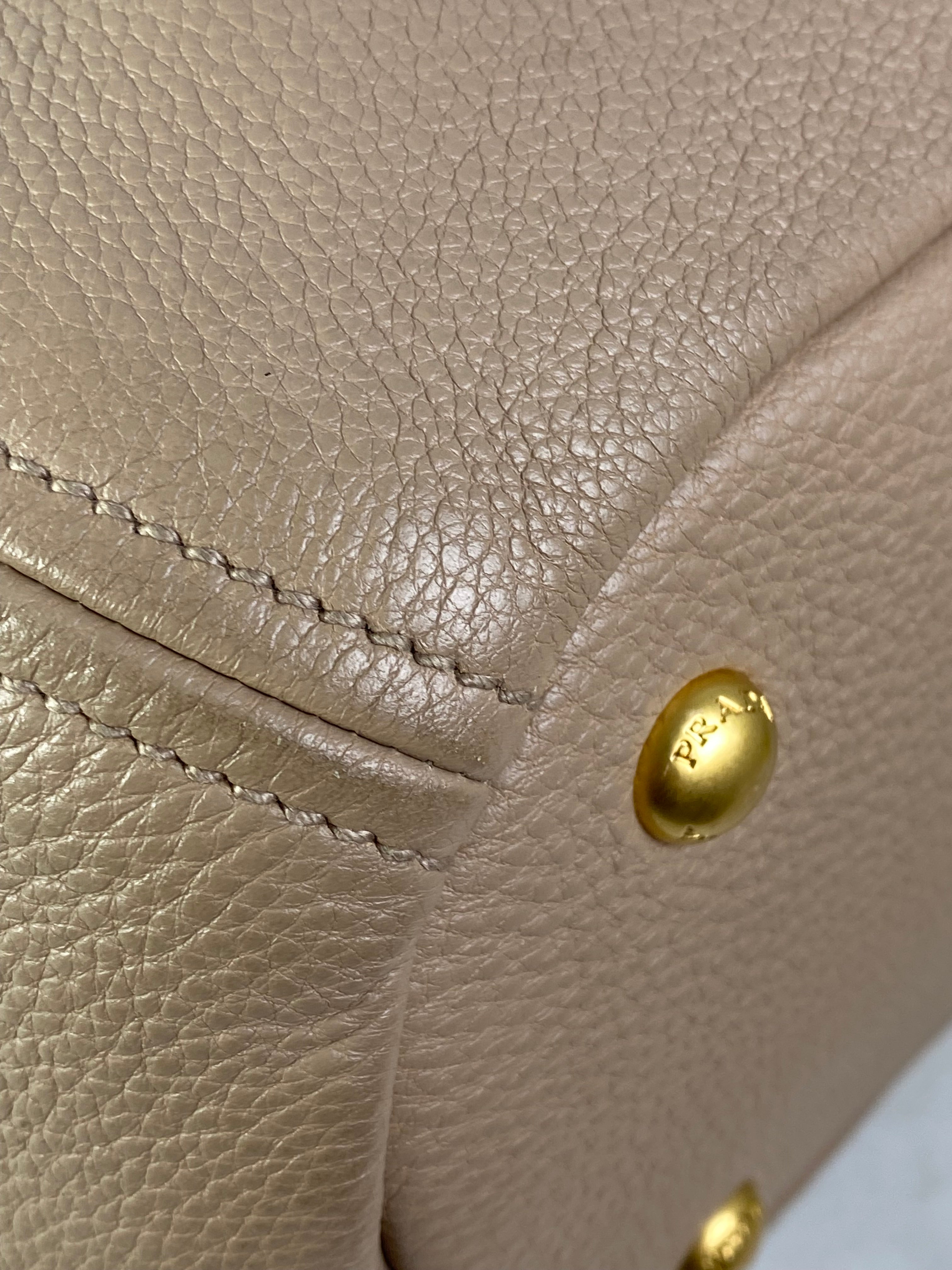 Prada Beige Vitello Daino Tote Bag W/ Strap