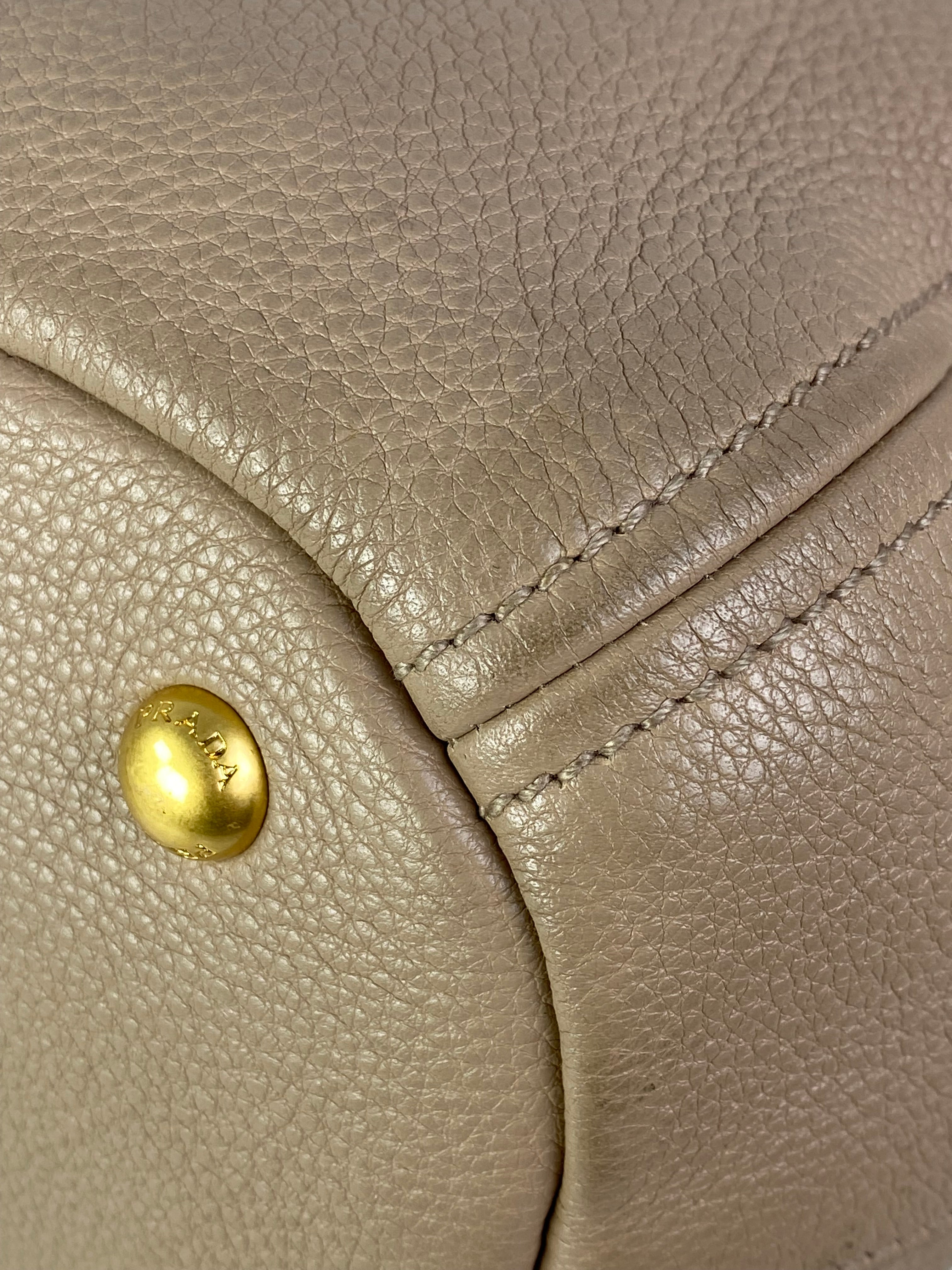 Prada Beige Vitello Daino Tote Bag W/ Strap