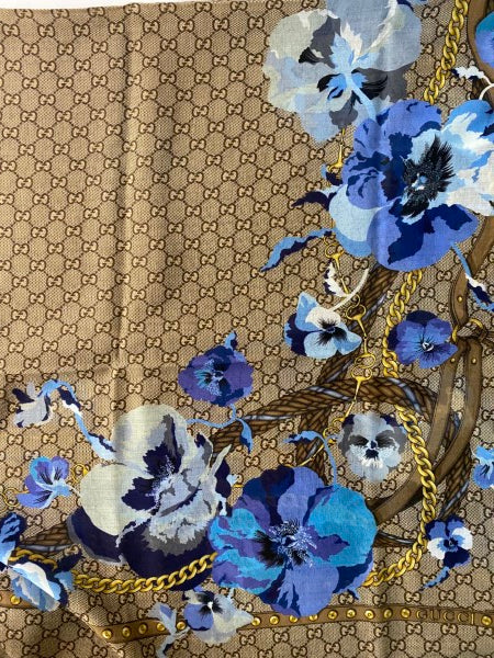 Gucci Blue GG Floral Scarf-Scarf-Gucci-The Closet Egypt