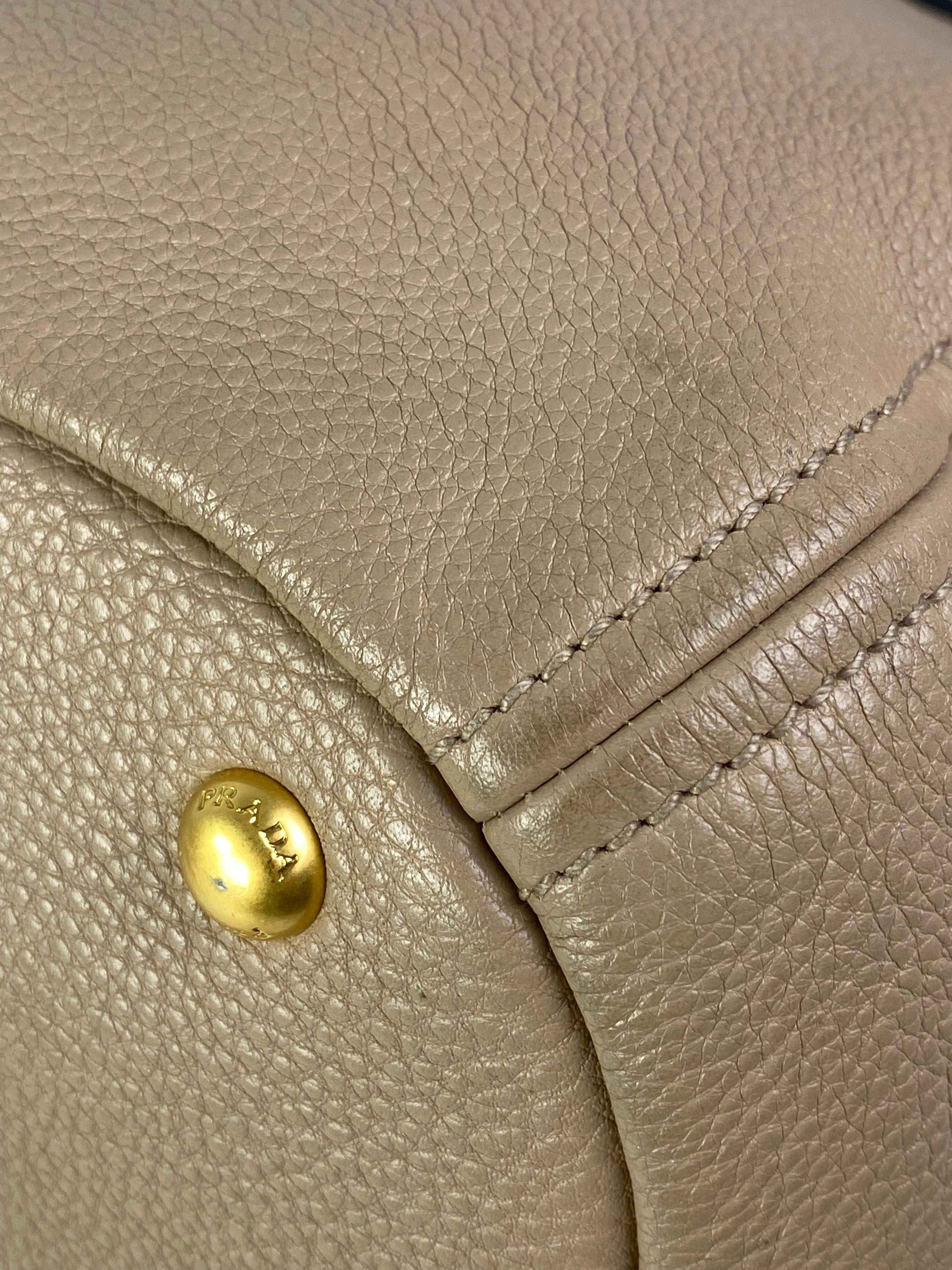 Prada Beige Vitello Daino Tote Bag W/ Strap