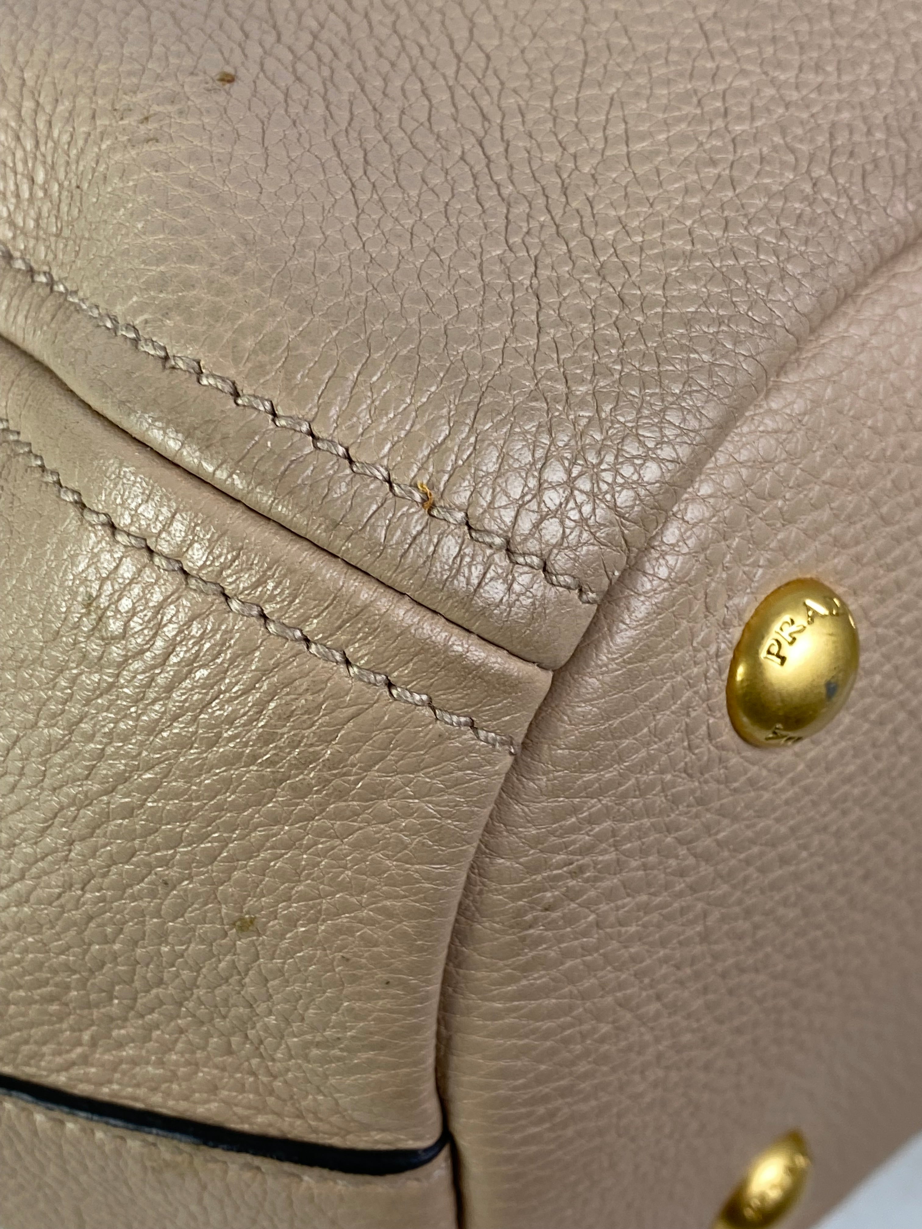 Prada Beige Vitello Daino Tote Bag W/ Strap