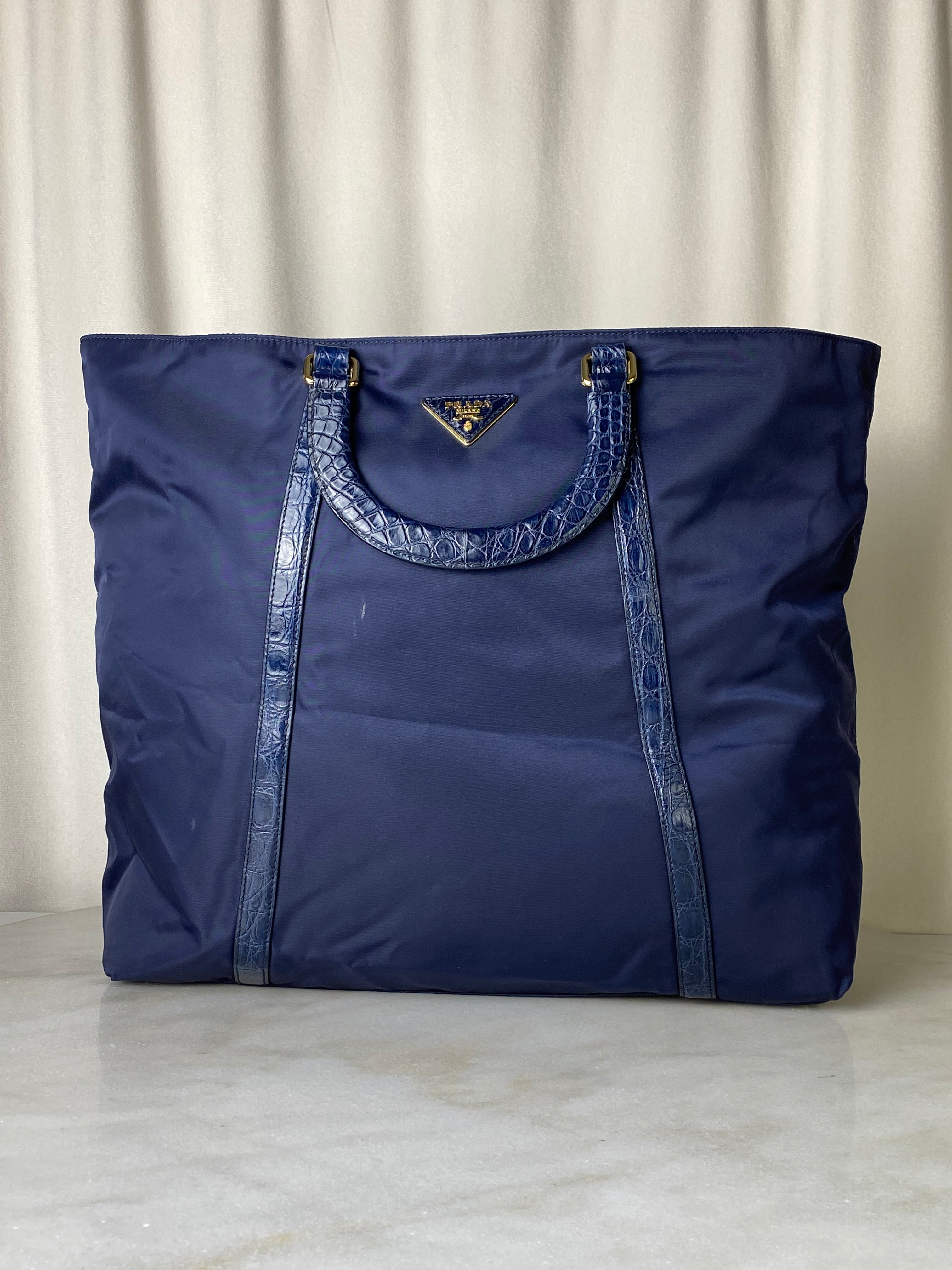 Prada Navy Tessuto Vitello Nylon Tote Bag-handb-Prada-The Closet Egypt