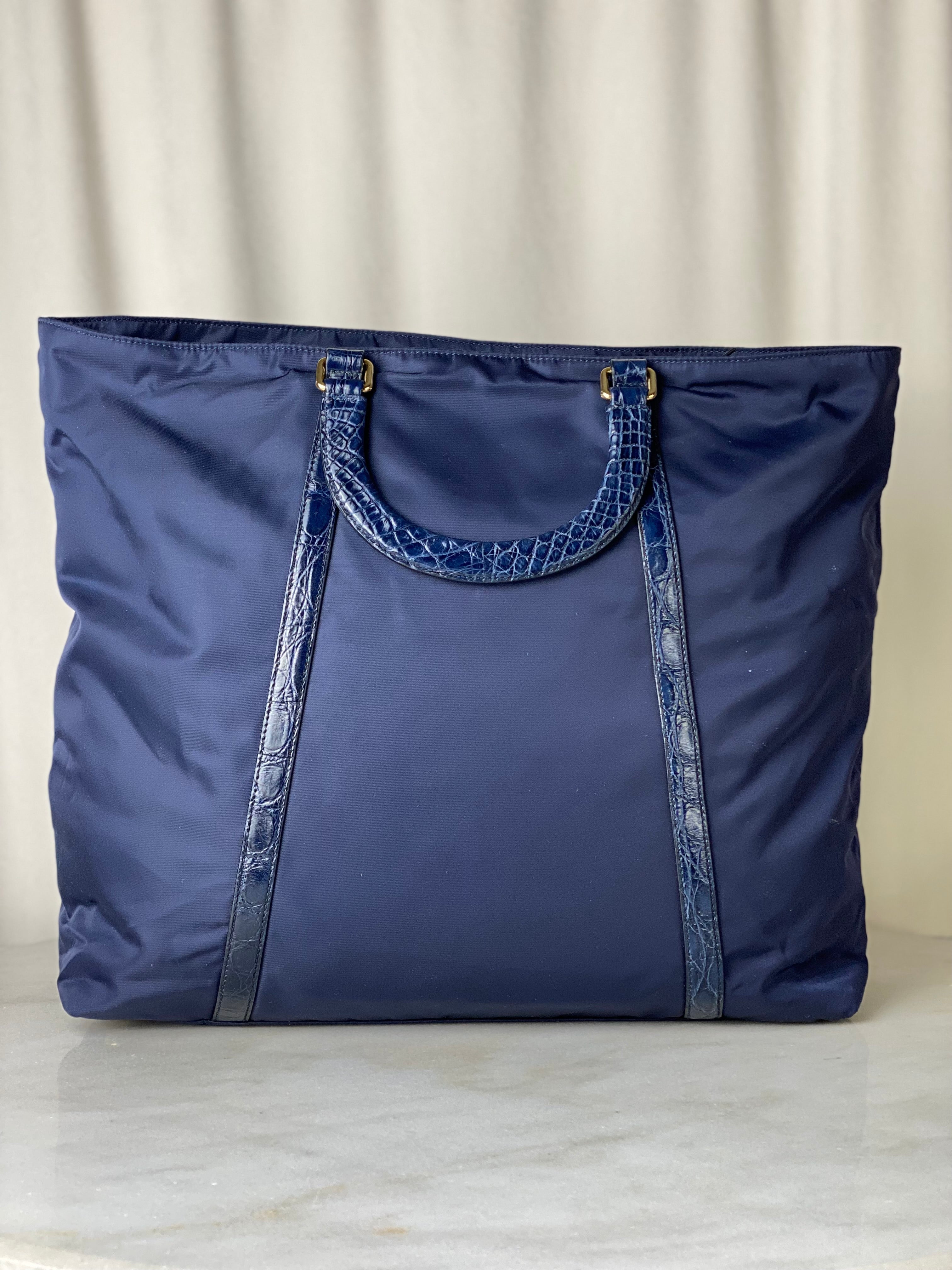 Prada Navy Tessuto Vitello Nylon Tote Bag-handb-Prada-The Closet Egypt