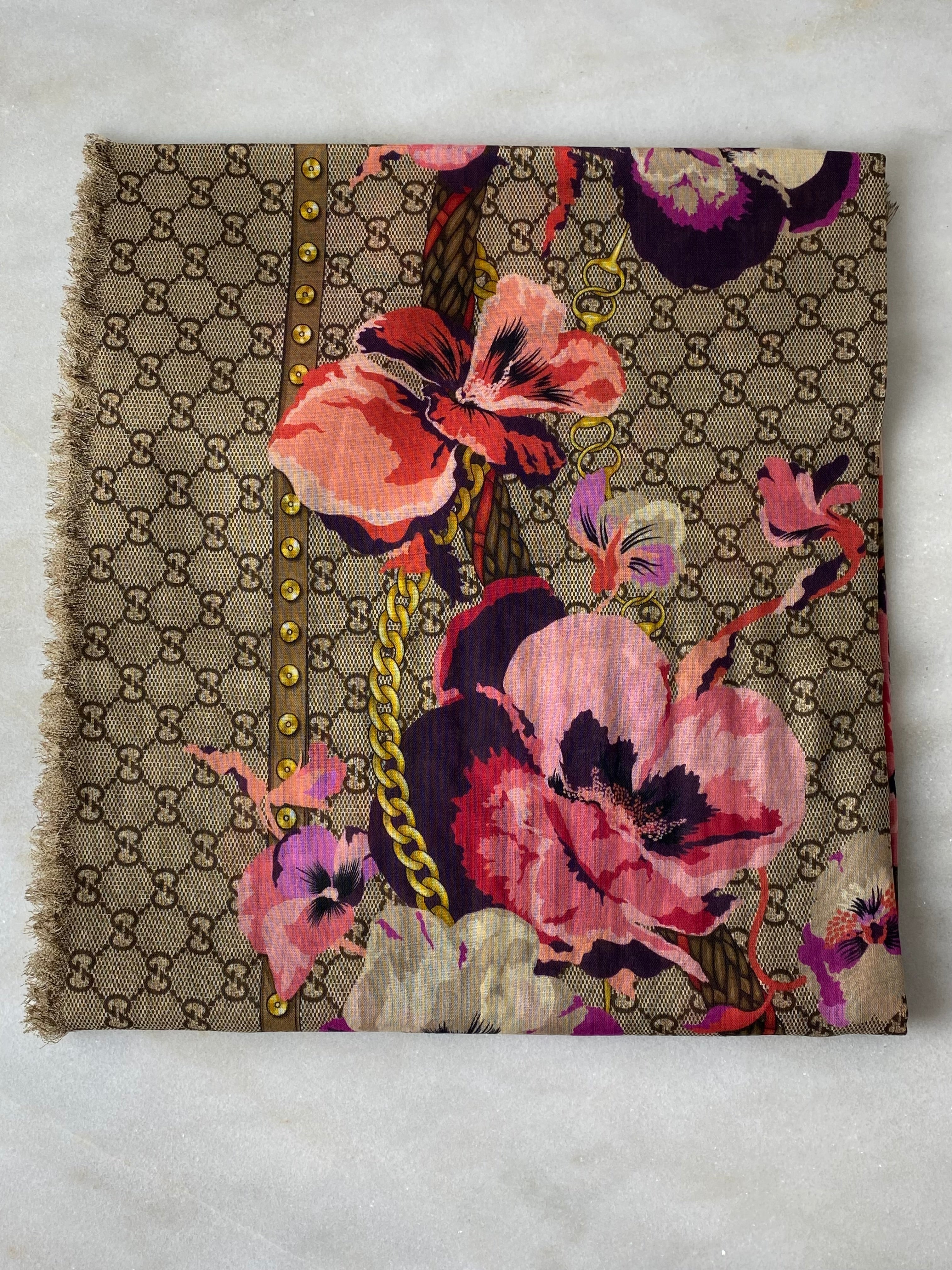 Gucci Tricolor GG Floral Scarf-Scarf-Gucci-The Closet Egypt