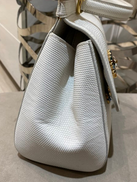 Dolce & Gabbana White Iguana Print Crystal Sicily Medium Bag-handbag-Dolce & Gabbana-The Closet Egypt